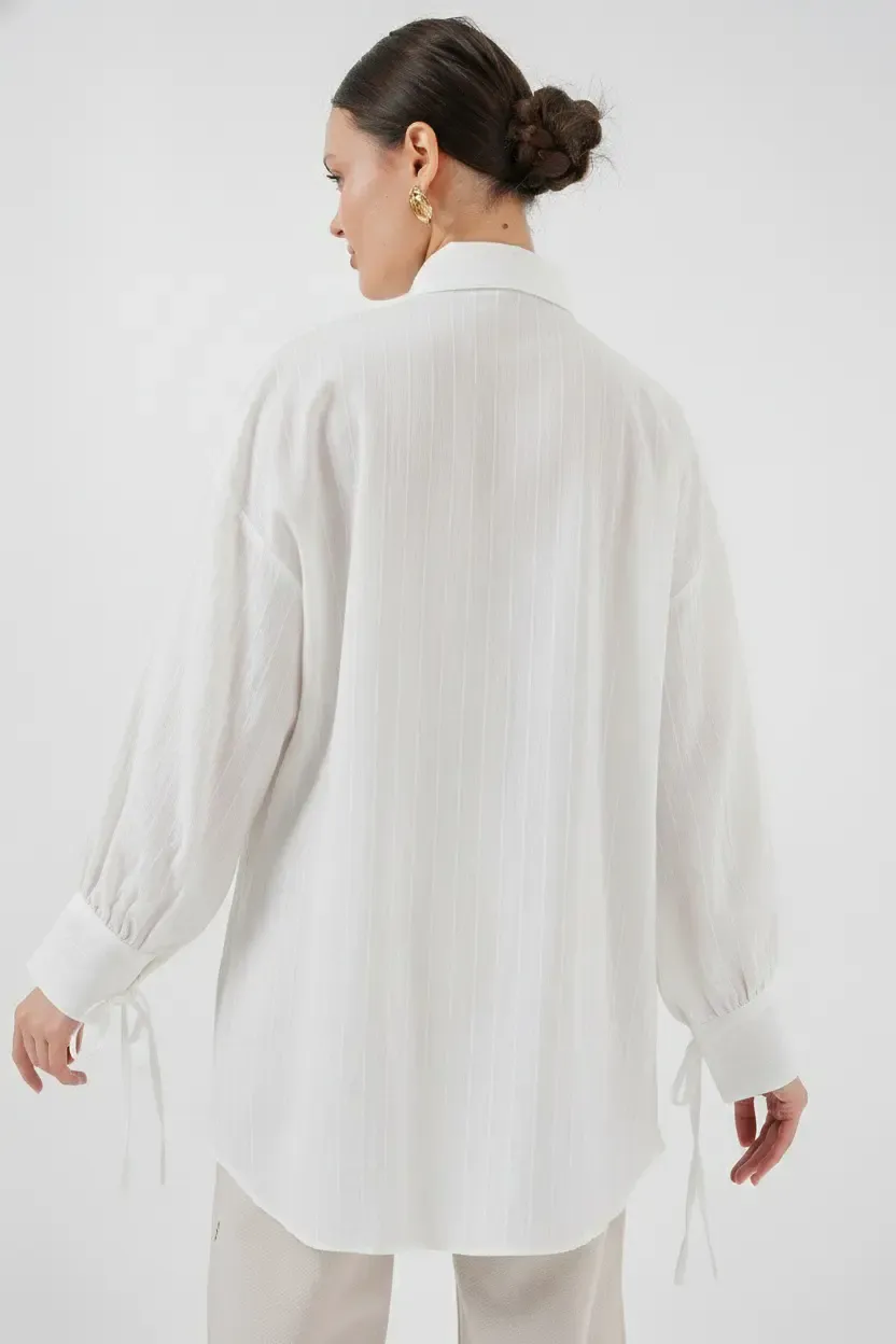 Kadın Oversize Bağcıklı Gömlek 5954 - Beyaz
