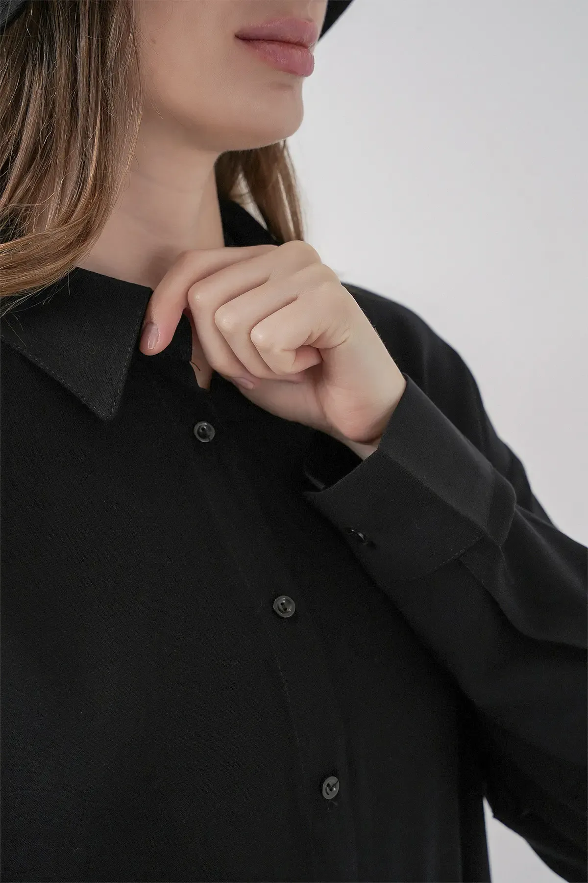 Kadın Oversize Viskon Gömlek 3785 - Siyah