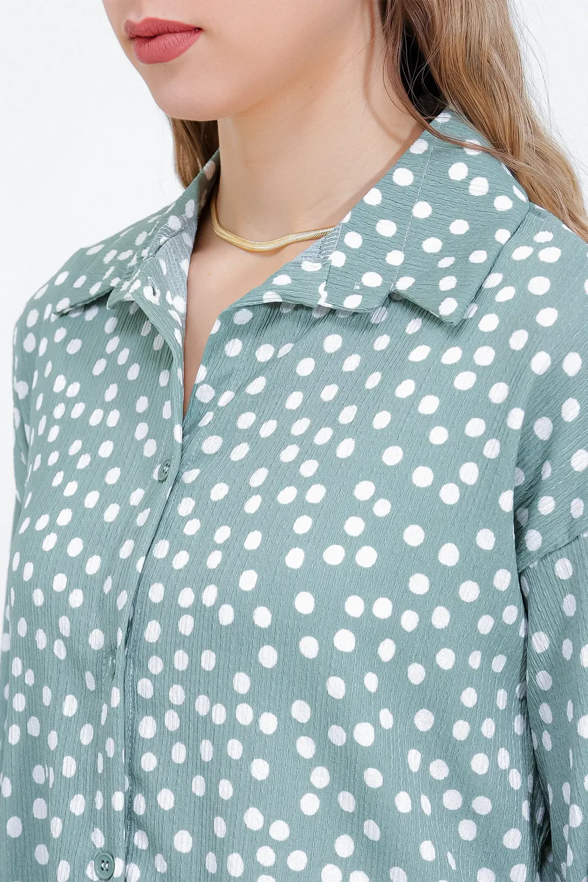 Kadın Puantiyeli Mint Ekru Örme İkili Takım 5858