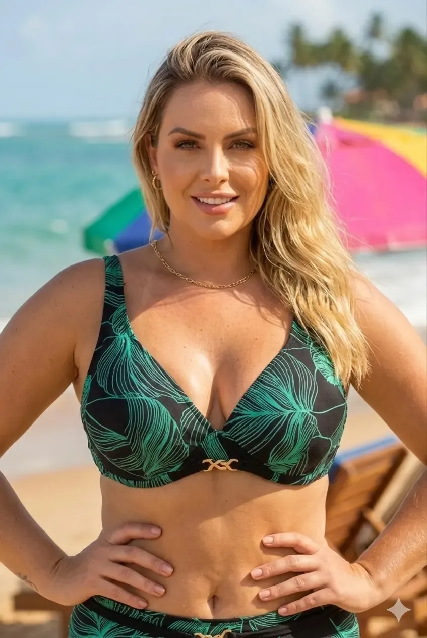 Kadın Siyah Açık Yeşil Aksesuar Detaylı Astarlı Büyük Beden Bikini Takımı HZL25S-LC25147