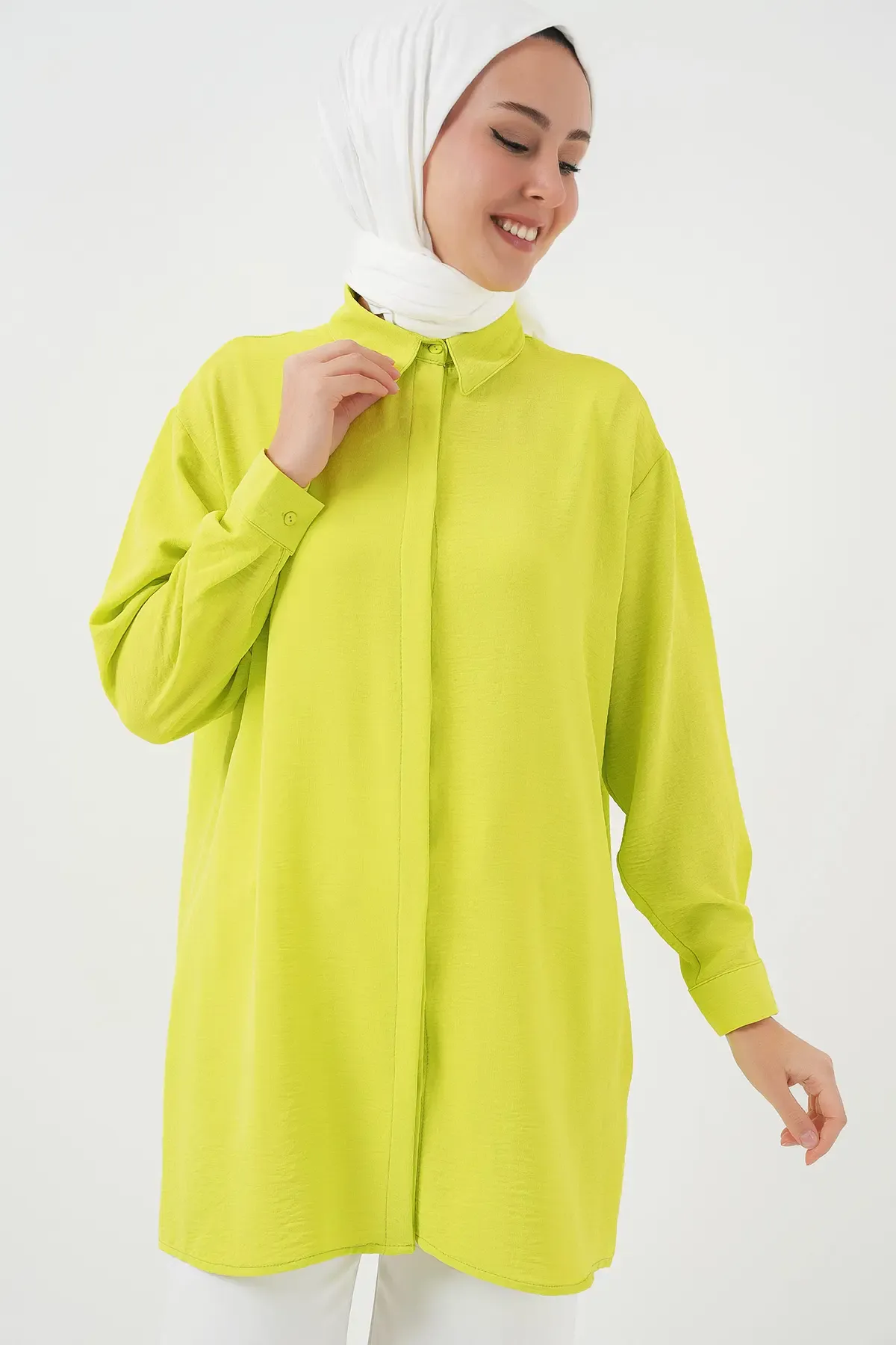 Kadın Uzun Gömlek Tunik 5945 - E.Yeşil