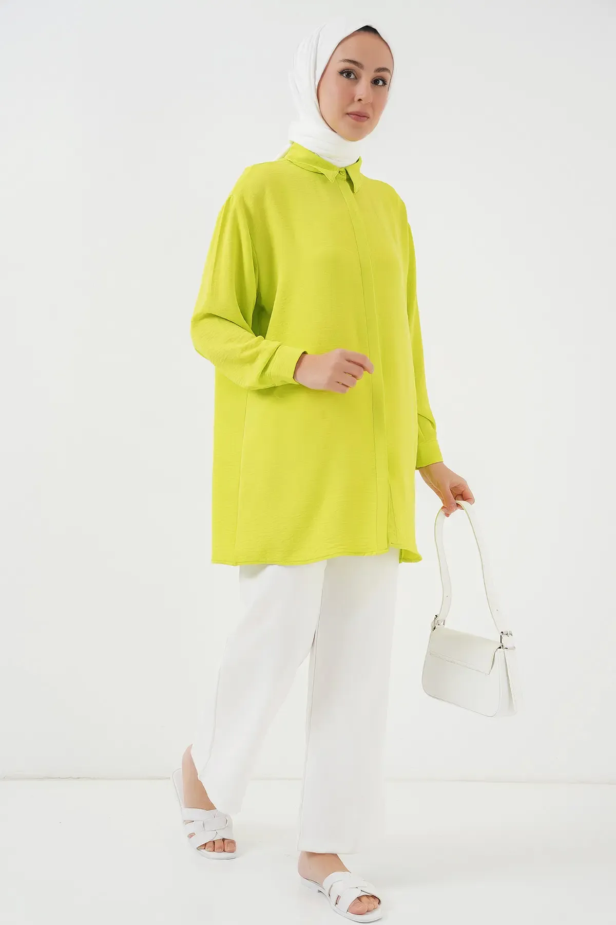 Kadın Uzun Gömlek Tunik 5945 - E.Yeşil