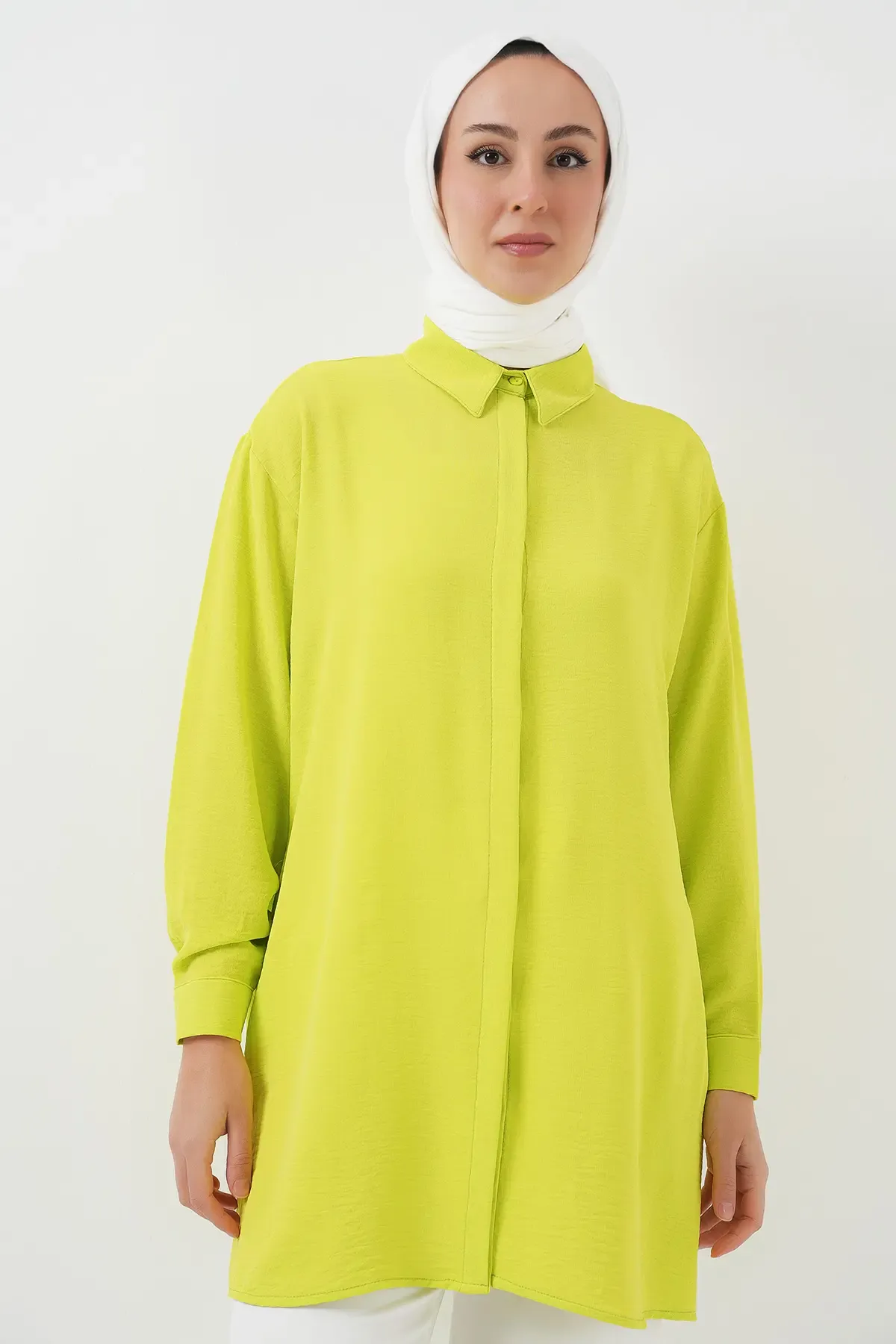 Kadın Uzun Gömlek Tunik 5945 - E.Yeşil