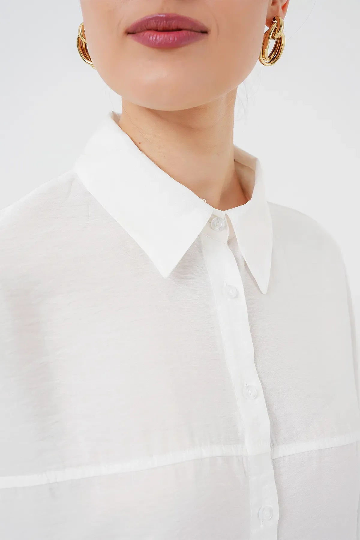 Kadın Uzun Oversize Gömlek 5965 - Beyaz