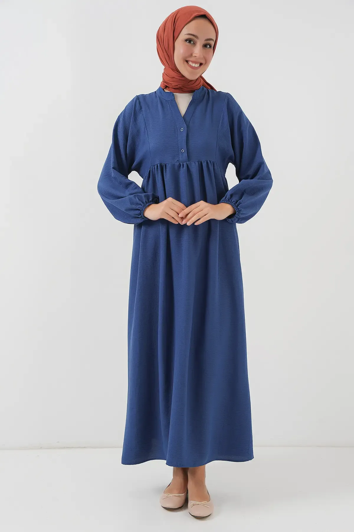 Kadın Uzun Tesettür Elbise 2525 - İndigo