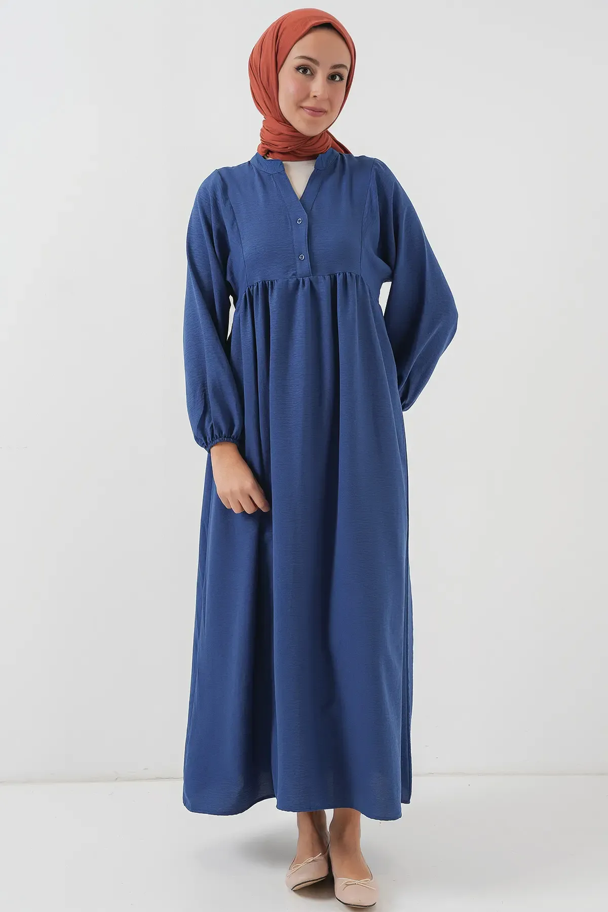 Kadın Uzun Tesettür Elbise 2525 - İndigo