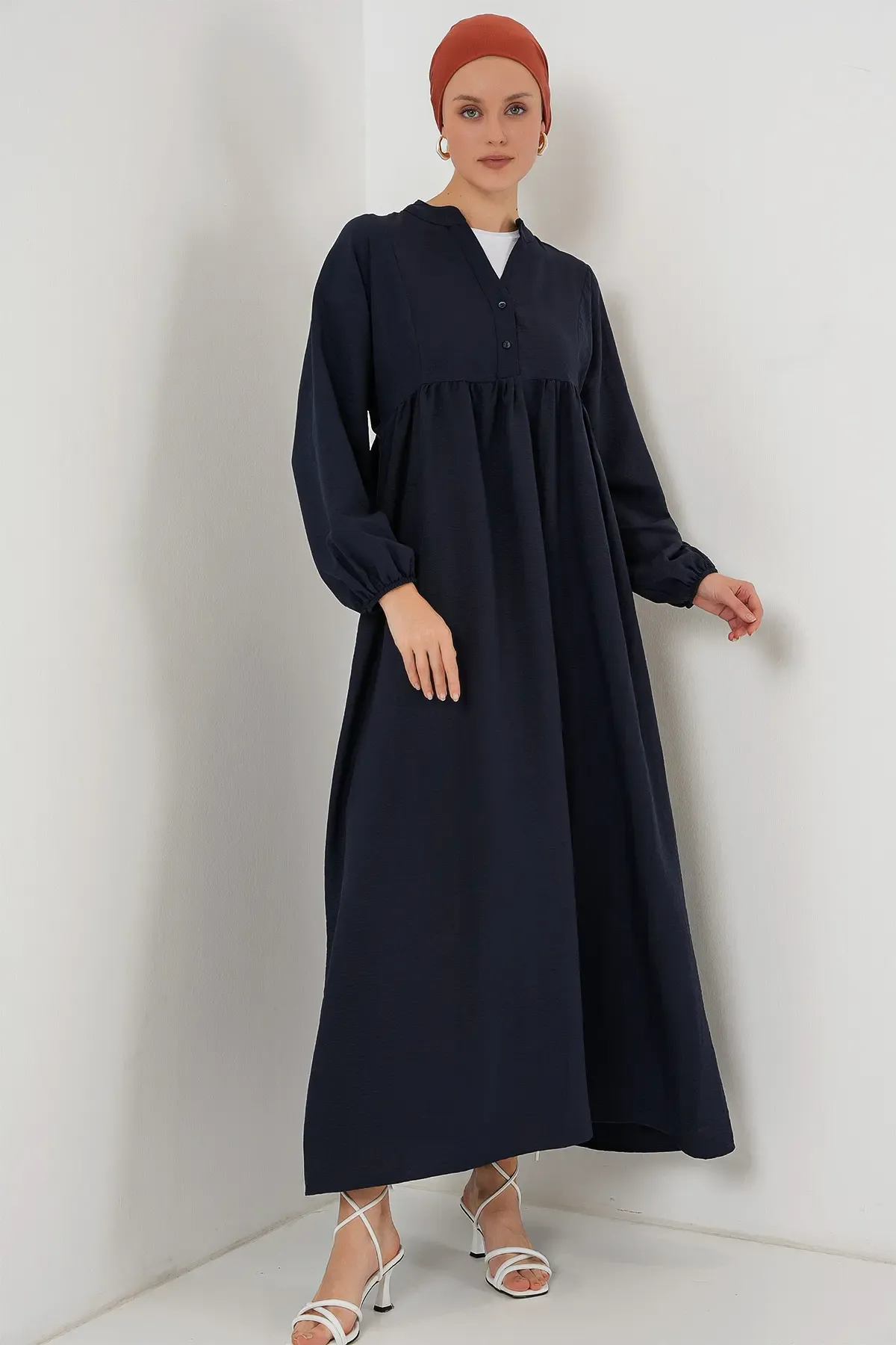 Kadın Uzun Tesettür Elbise 2525 - Lacivert