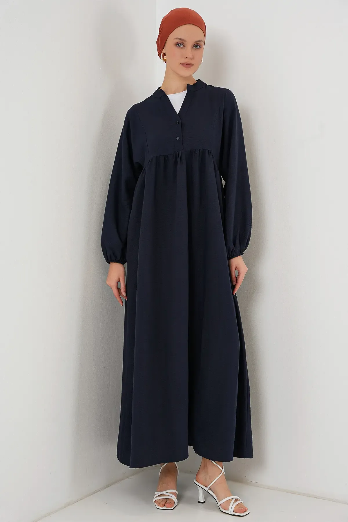 Kadın Uzun Tesettür Elbise 2525 - Lacivert