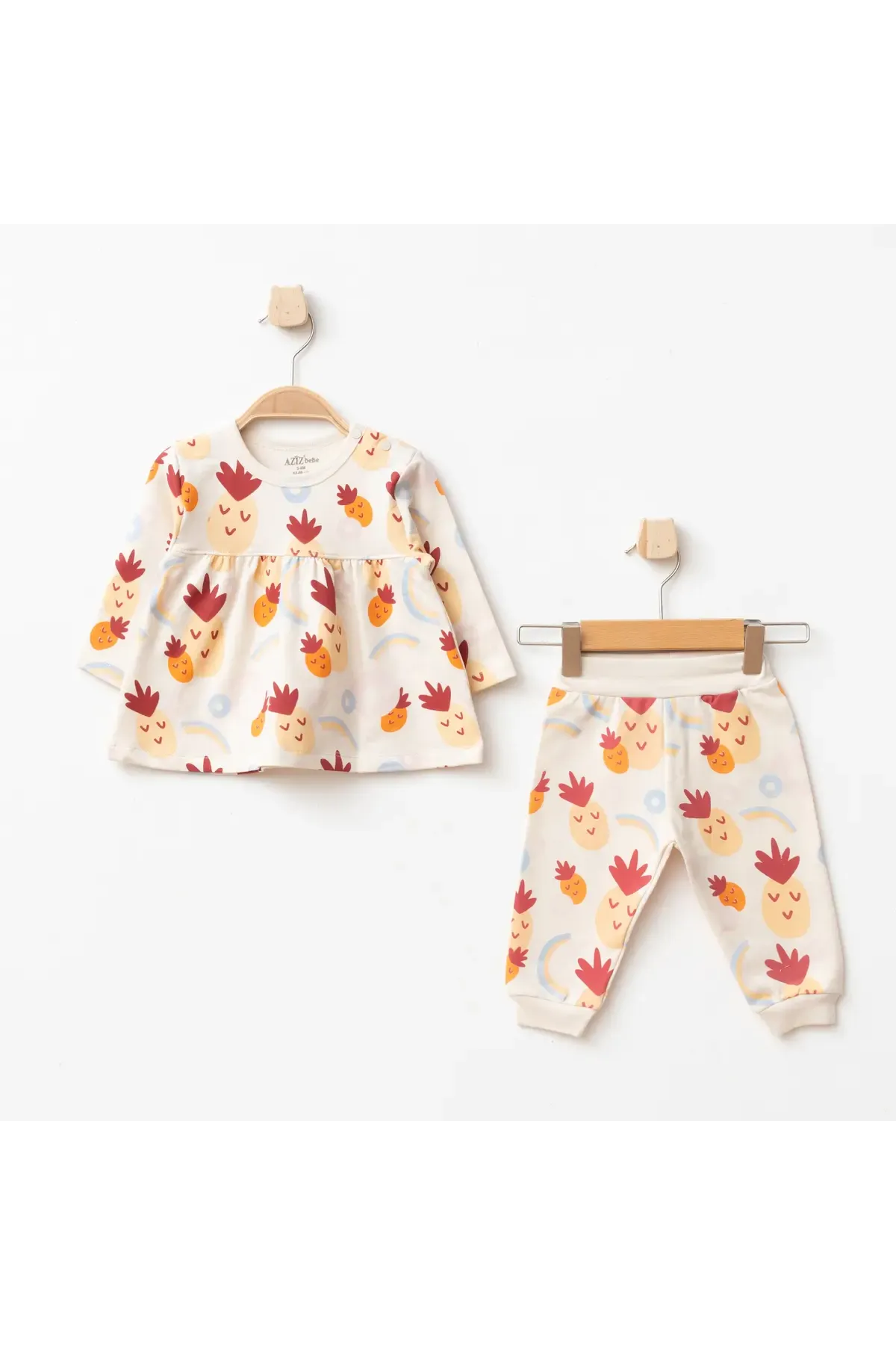 Kız Bebek Ananas Desenli % 100 Pamuk Sweatshirt Pantolon 2  li Alt Üst Bebek Takımı 3 Ay-36 Ay