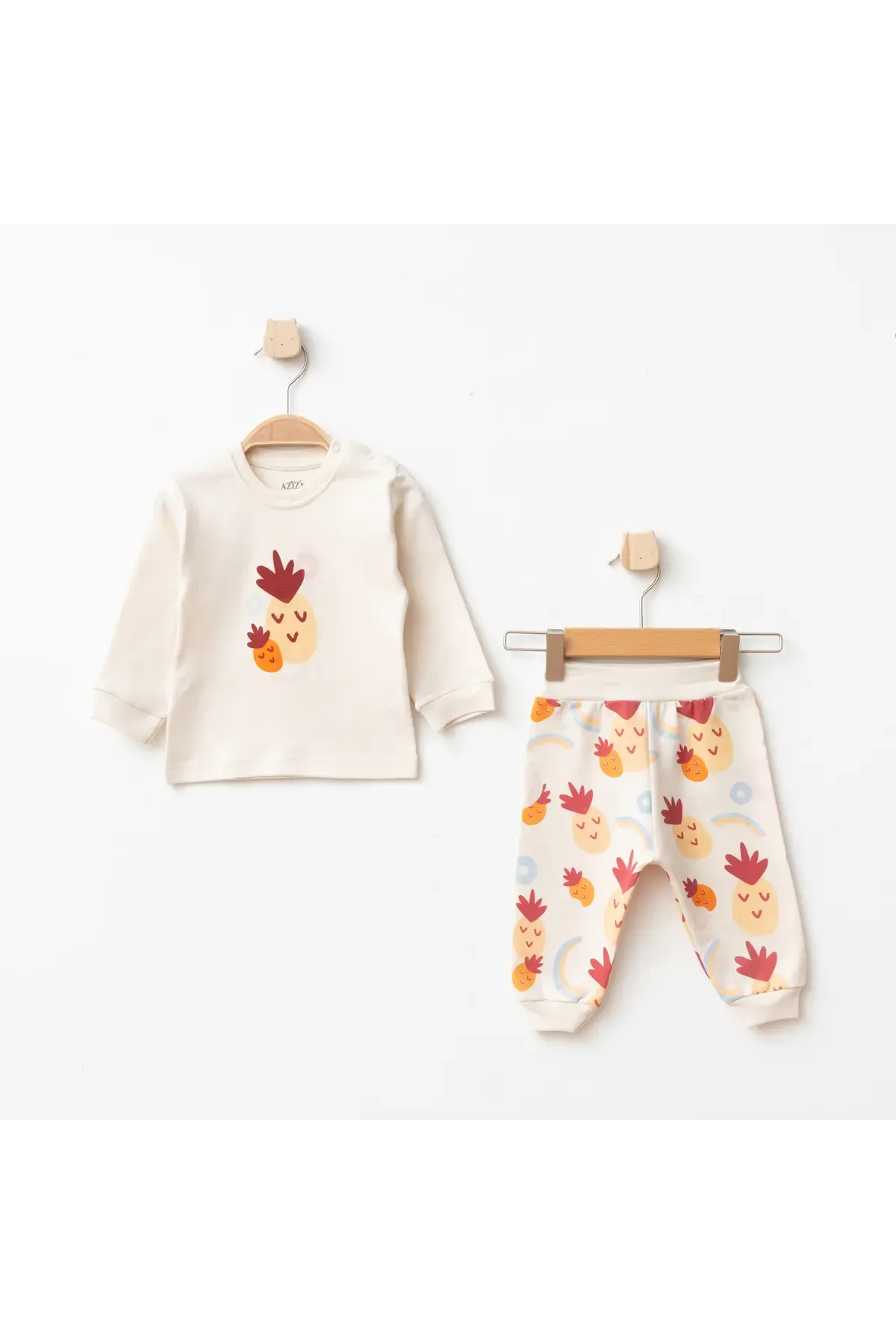 Kız Bebek Ananas Desenli Sweatshirt Pantolon T-shirt 3 lü Alt Üst Bebek Takımı 3Ay - 36Ay