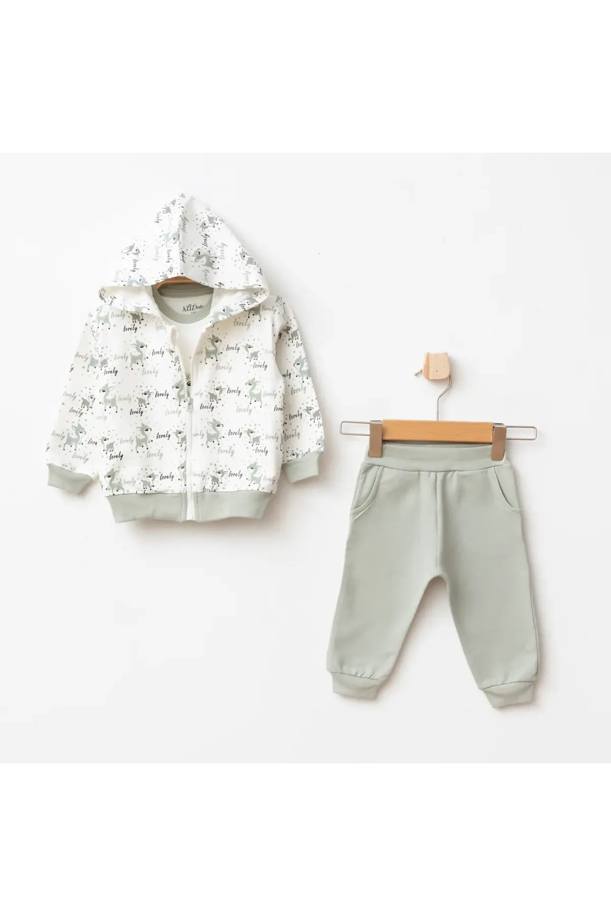 Kız Bebek Animal Desenli Sweatshirt Pantolon T-shirt 3 lü Alt Üst Bebek Takımı 3 Ay-36 Ay