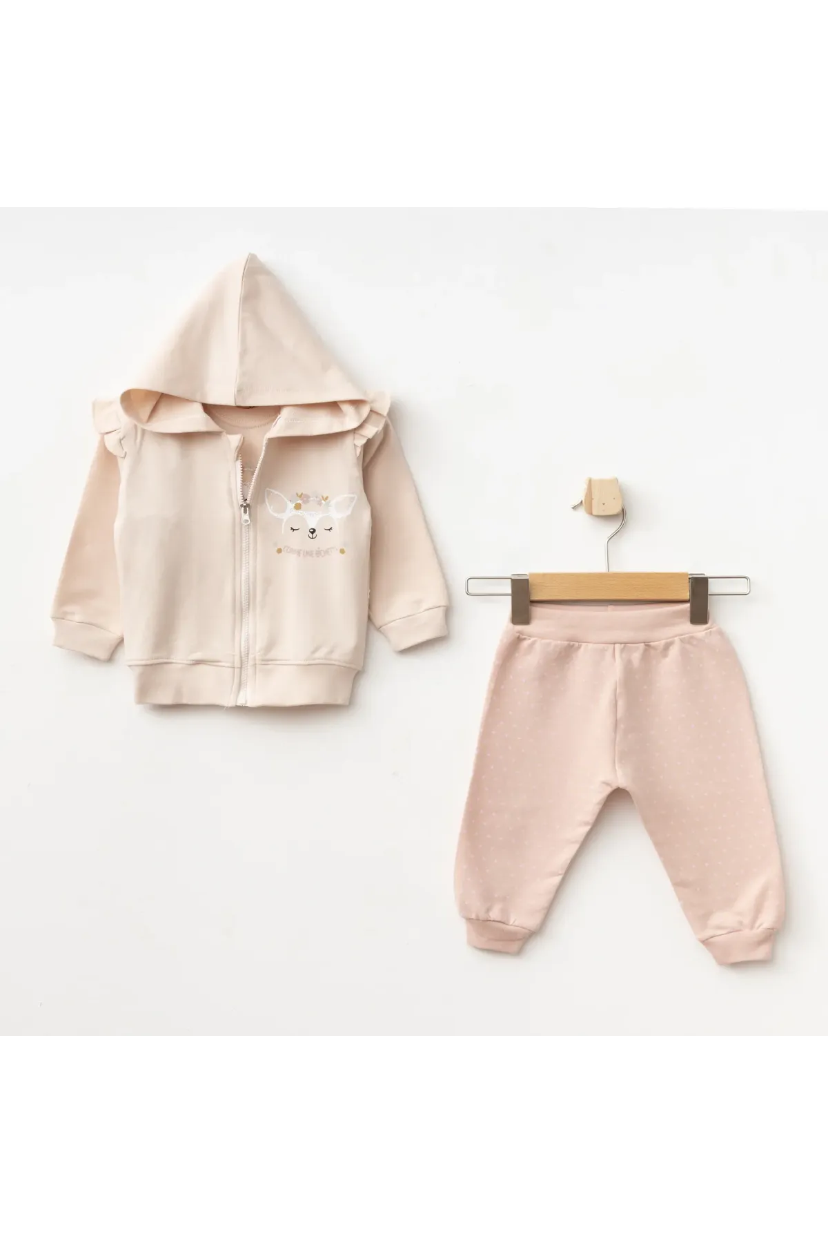 Kız Bebek Animal Desenli Sweatshirt Pantolon T-shirt 3 lü Alt Üst Bebek Takımı 3 Ay-36 Ay