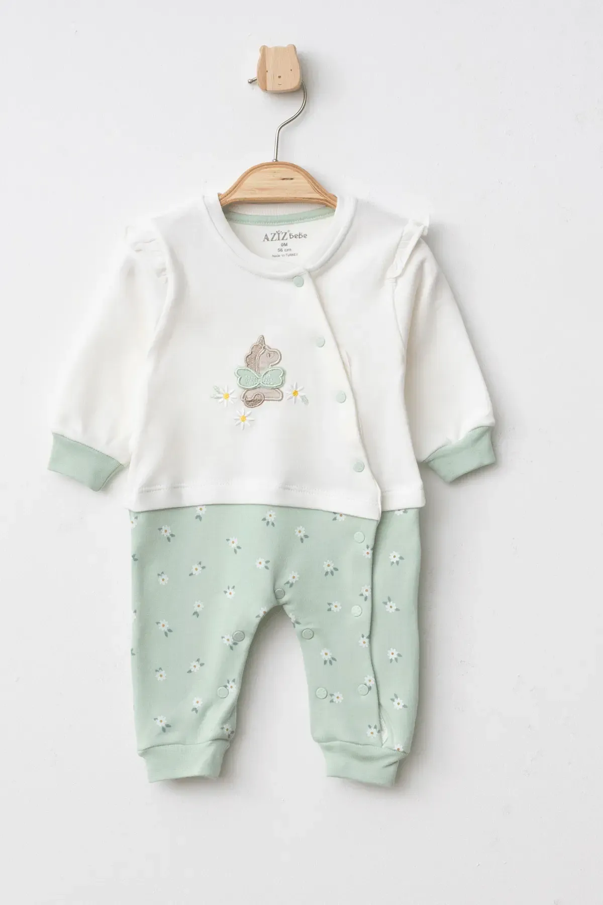 Kız Bebek Çıtçıtlı Çiçek Desenli At Nakışlı Tulum 0 Ay - 6 Ay