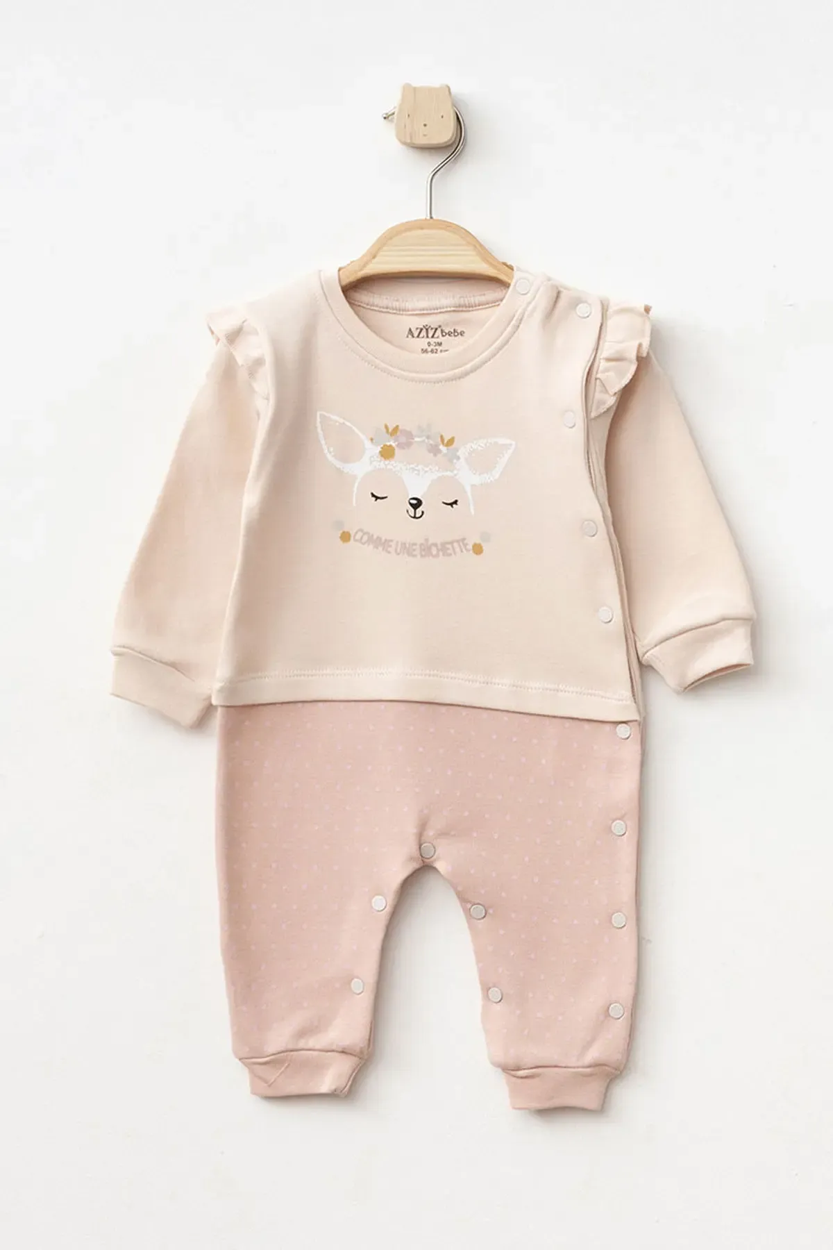 Kız Bebek Çıtçıtlı Desenli Patikli Tulum 0 Ay 6 Ay