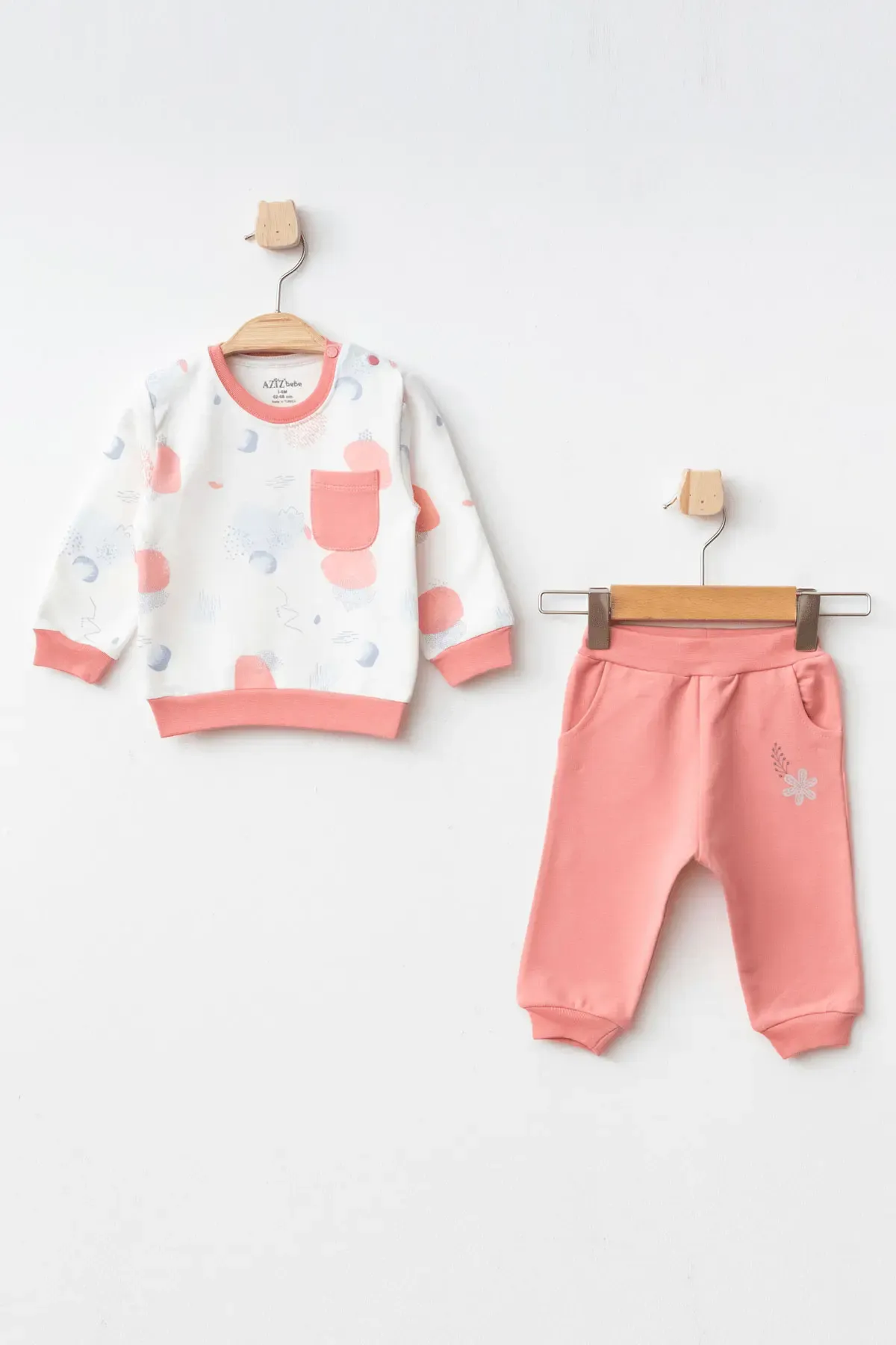 Kız Bebek Desenli Sweatshirt Pantolon 2  li Alt Üst Bebek Takımı 3 Ay-36 Ay