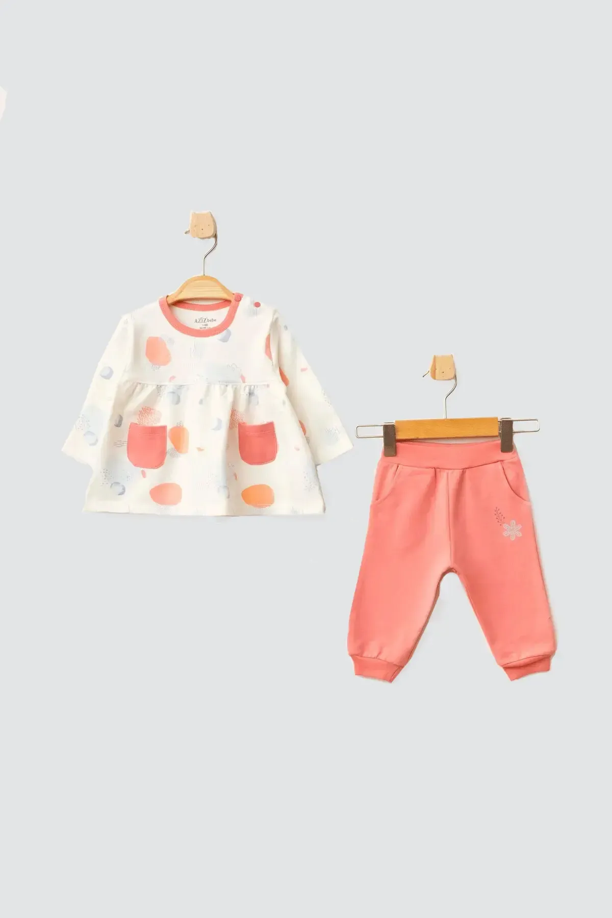 Kız Bebek Desenli Sweatshirt Pantolon 2  li Alt Üst Bebek Takımı 3 Ay-36 Ay