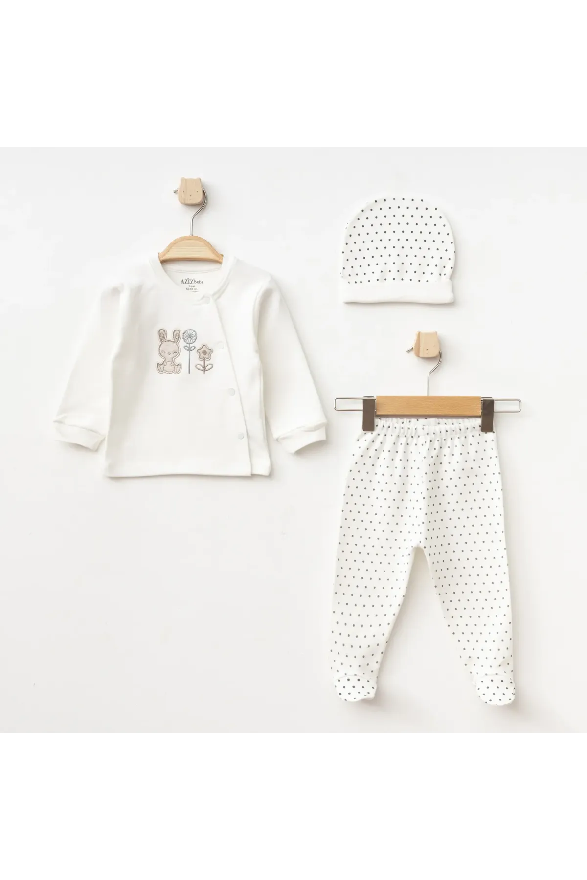 Kız Bebek Puantiyelli Zıbın Pantolon Bere 3 lü Alt Üst Bebek Takımı 0 Ay-6 Ay