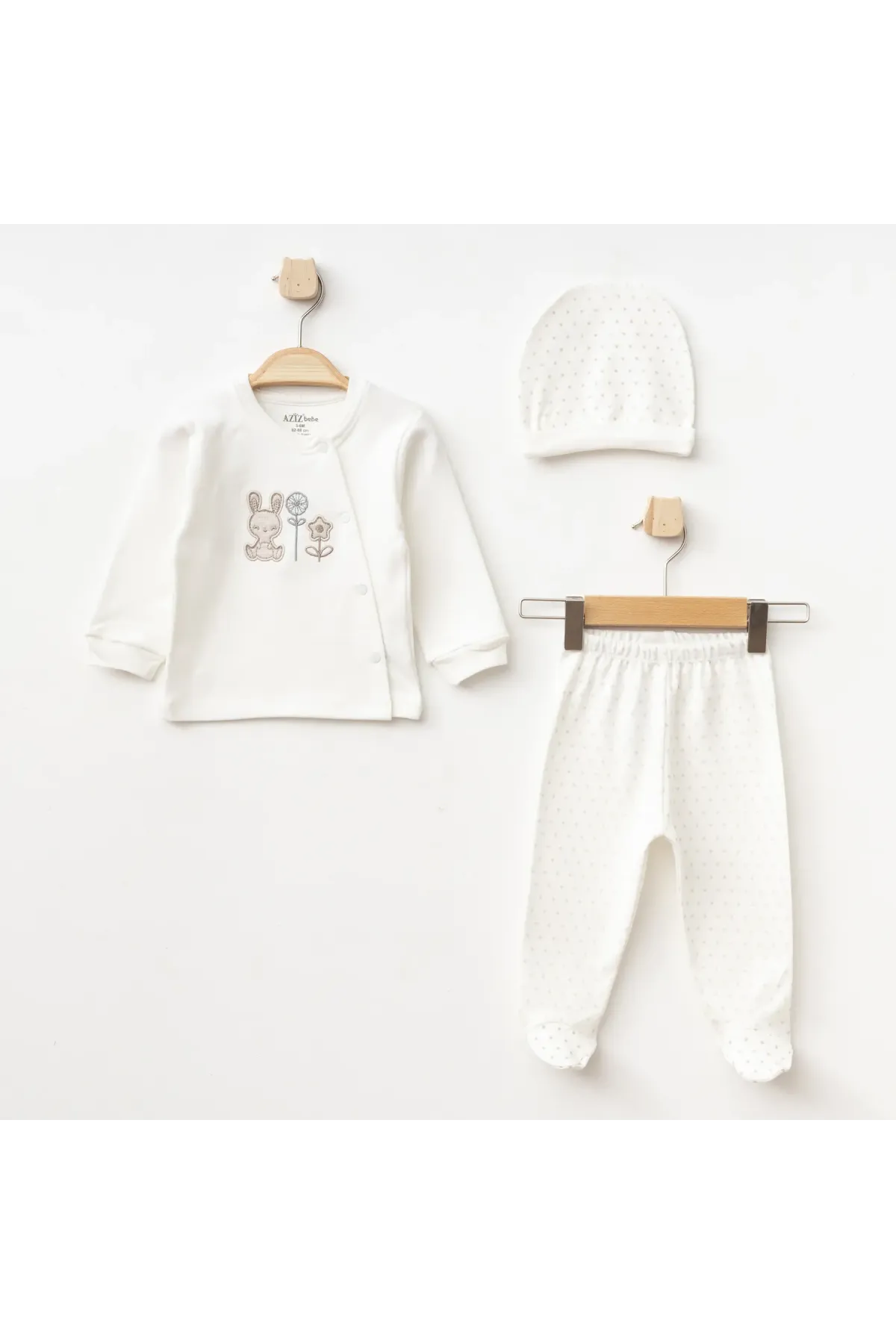 Kız Bebek Puantiyelli Zıbın Pantolon Bere 3 lü Alt Üst Bebek Takımı 0 Ay-6 Ay