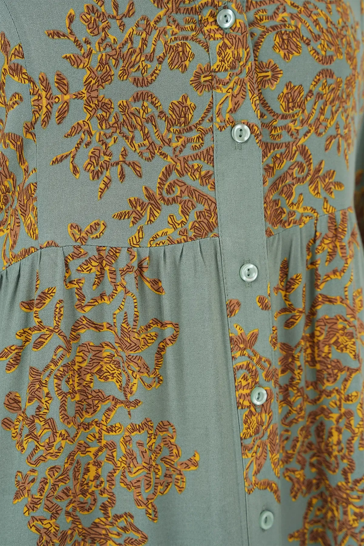 Mint Gold Desenli Tesettür Elbise 2423