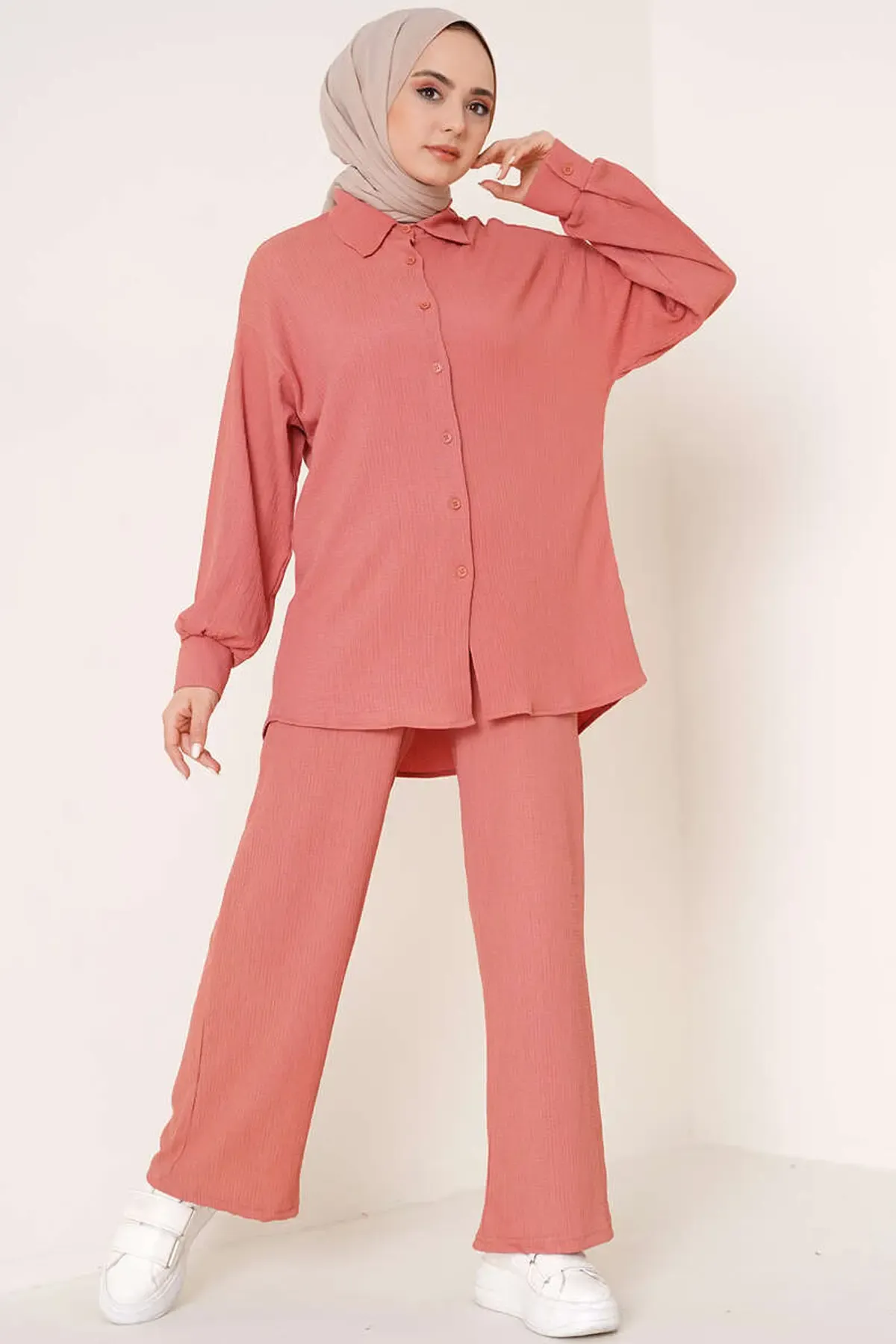 T5858 Örme Tesettür İkili Takım - Gül Kurusu