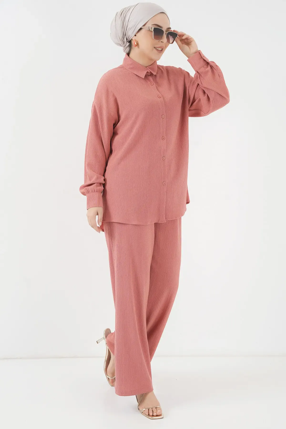 T5858 Örme Tesettür İkili Takım - Gül Kurusu