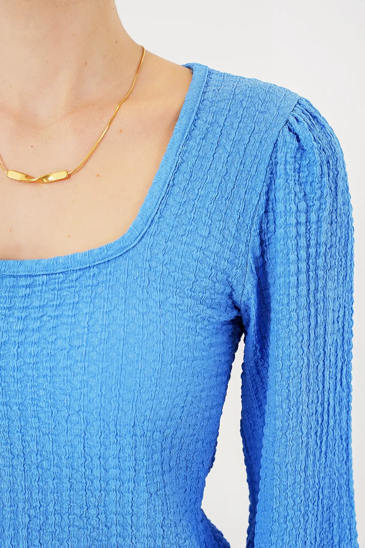 0442 Uzun Kollu Bluz - Saks