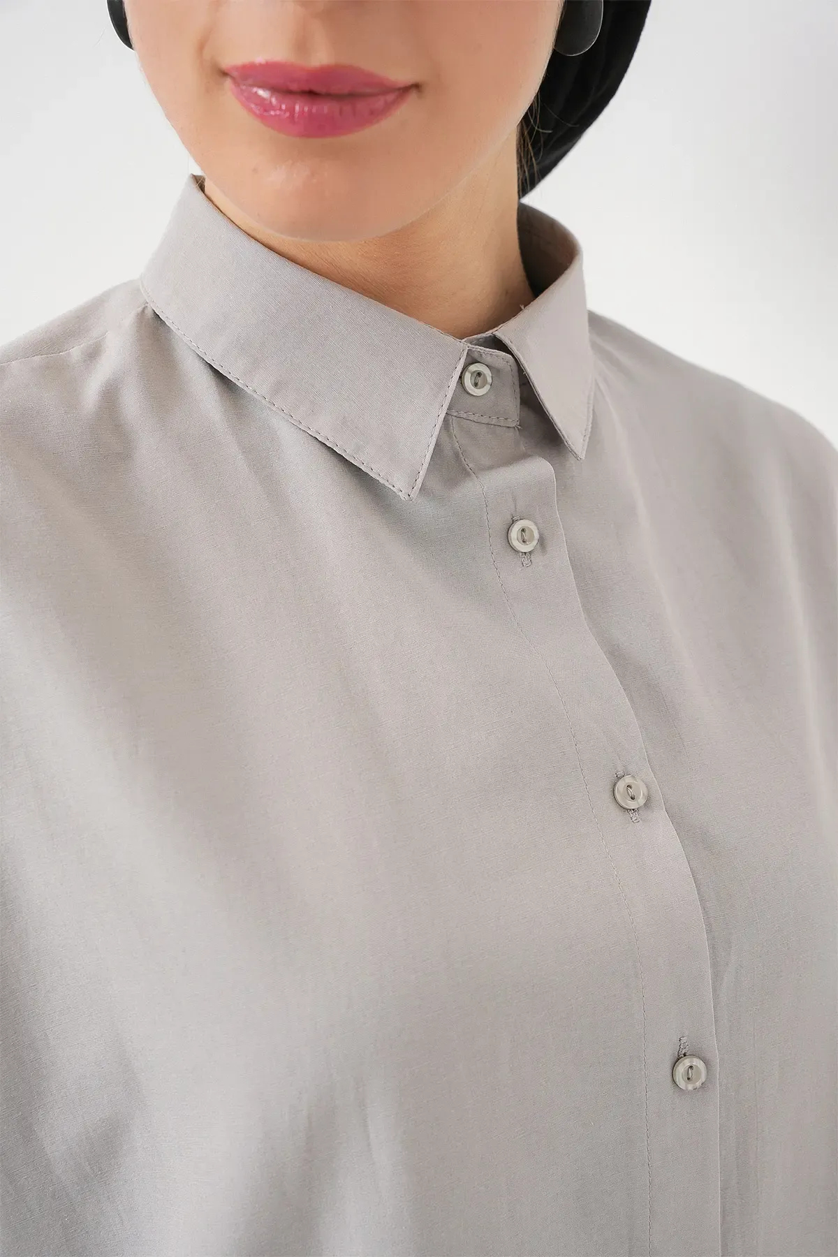 103901 Oversize Basic Tesettür Gömlek - A.Gri