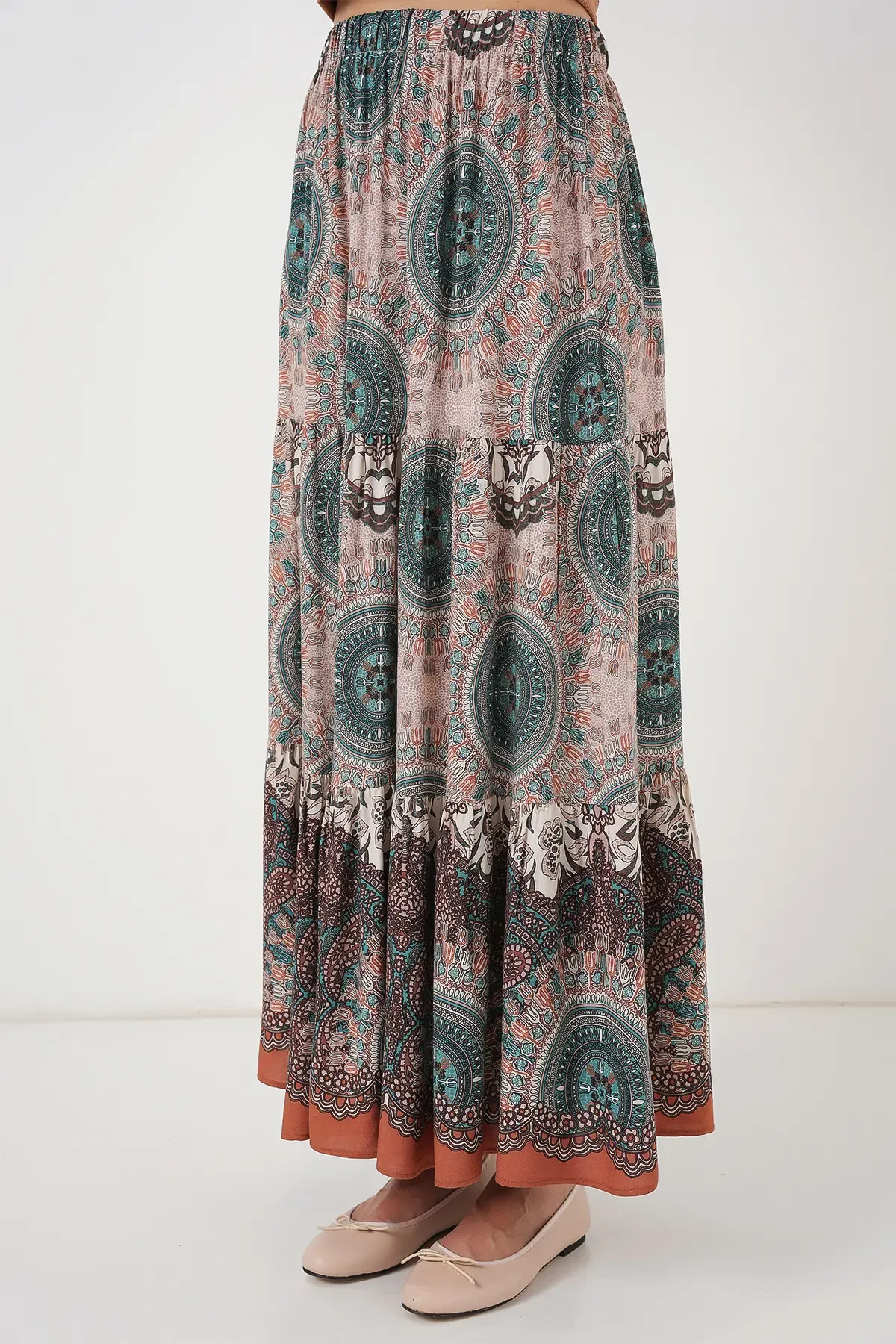 1898 Desenli Uzun Etek - Zümrüt Yeşili