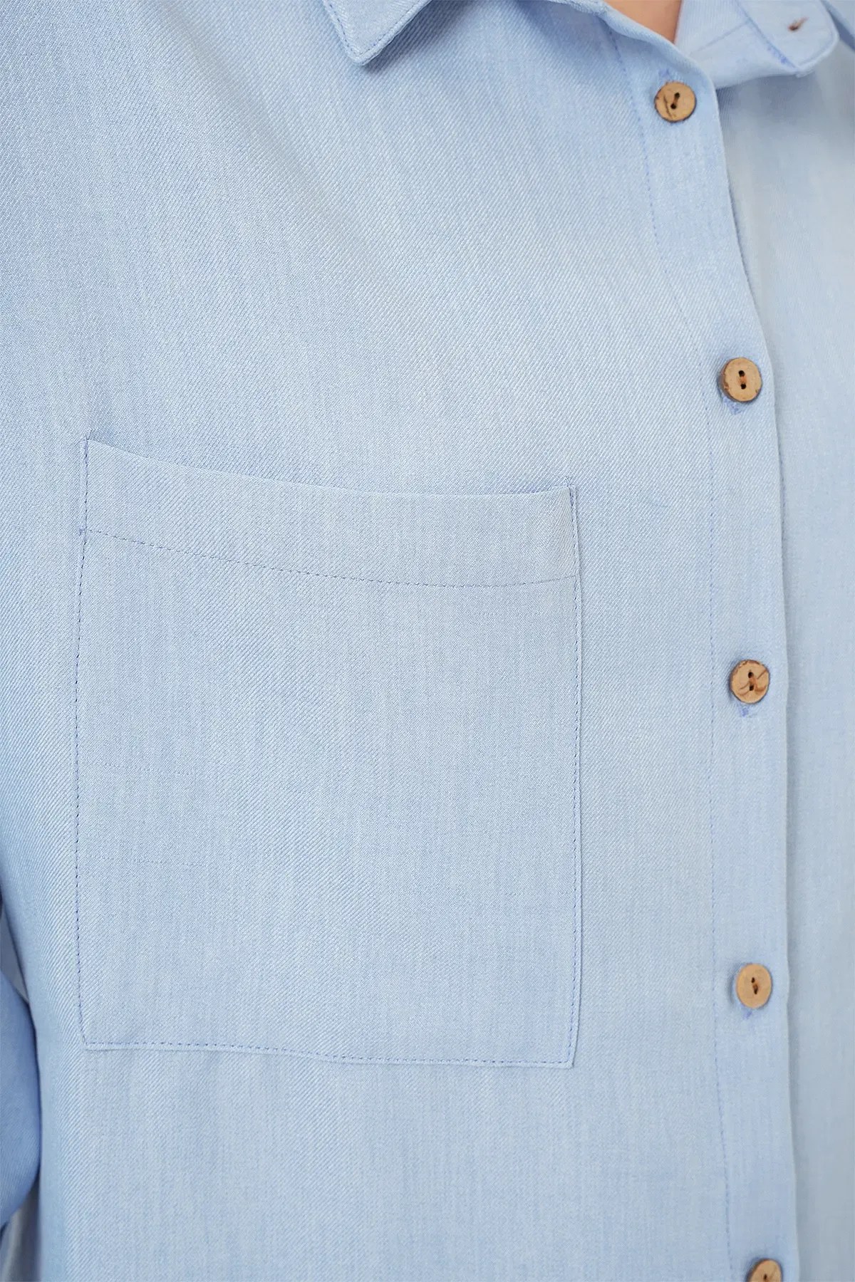 20126 Oversize Keten Gömlek - Mavi
