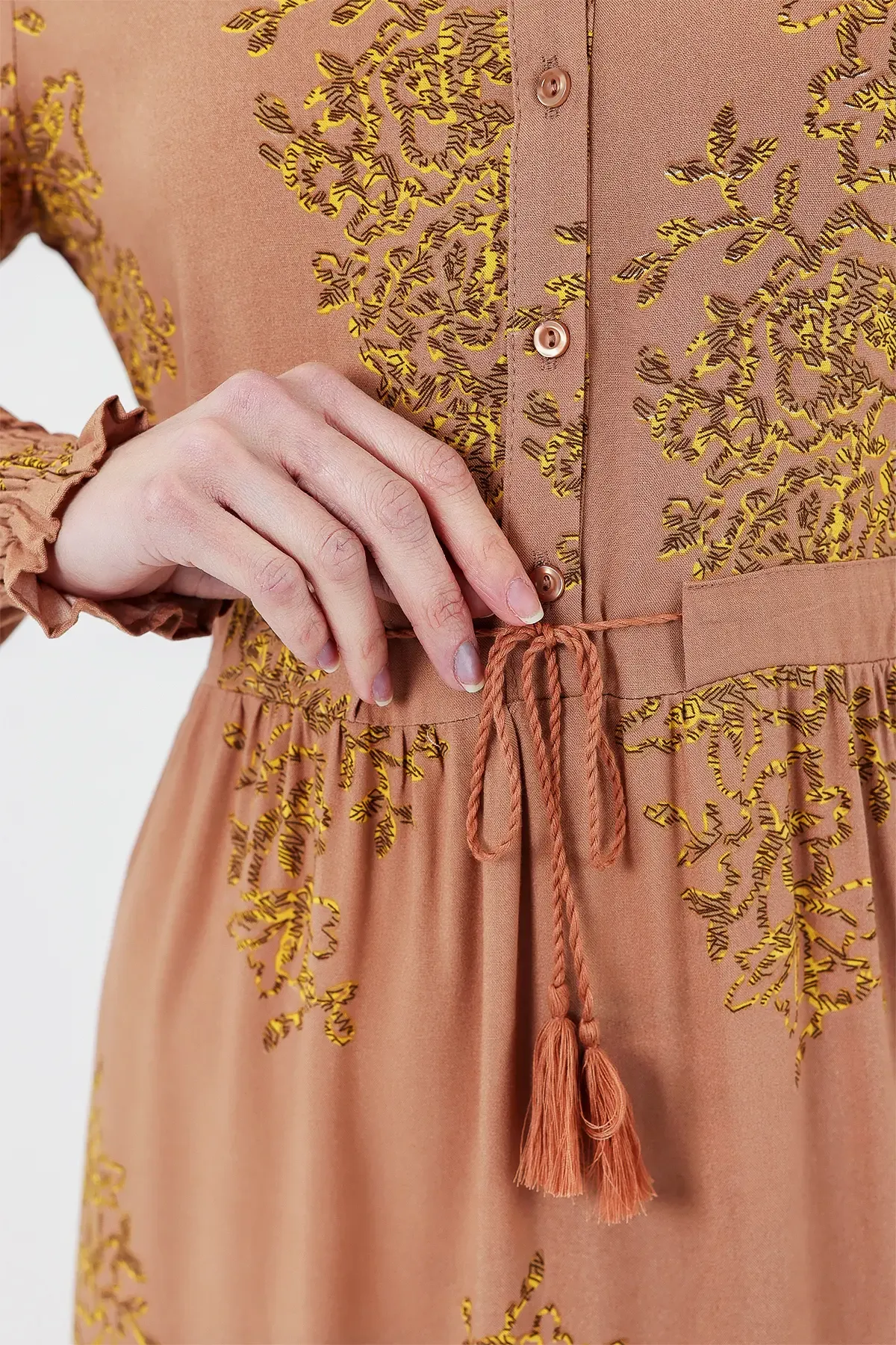 2145 Desenli Tesettür Elbise - Bisküvi