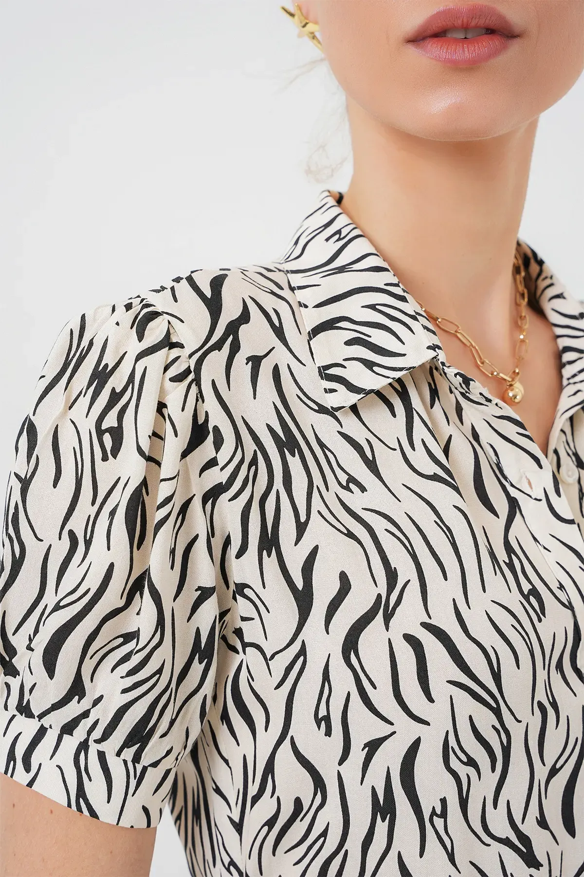 2213 Kısa Kol Viskon Elbise - C.Beyaz