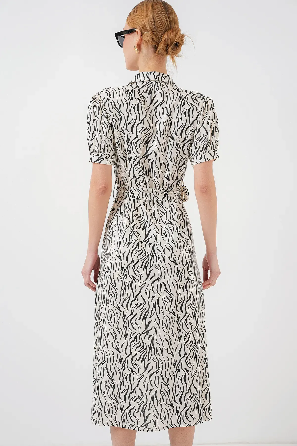 2213 Kısa Kol Viskon Elbise - C.Beyaz