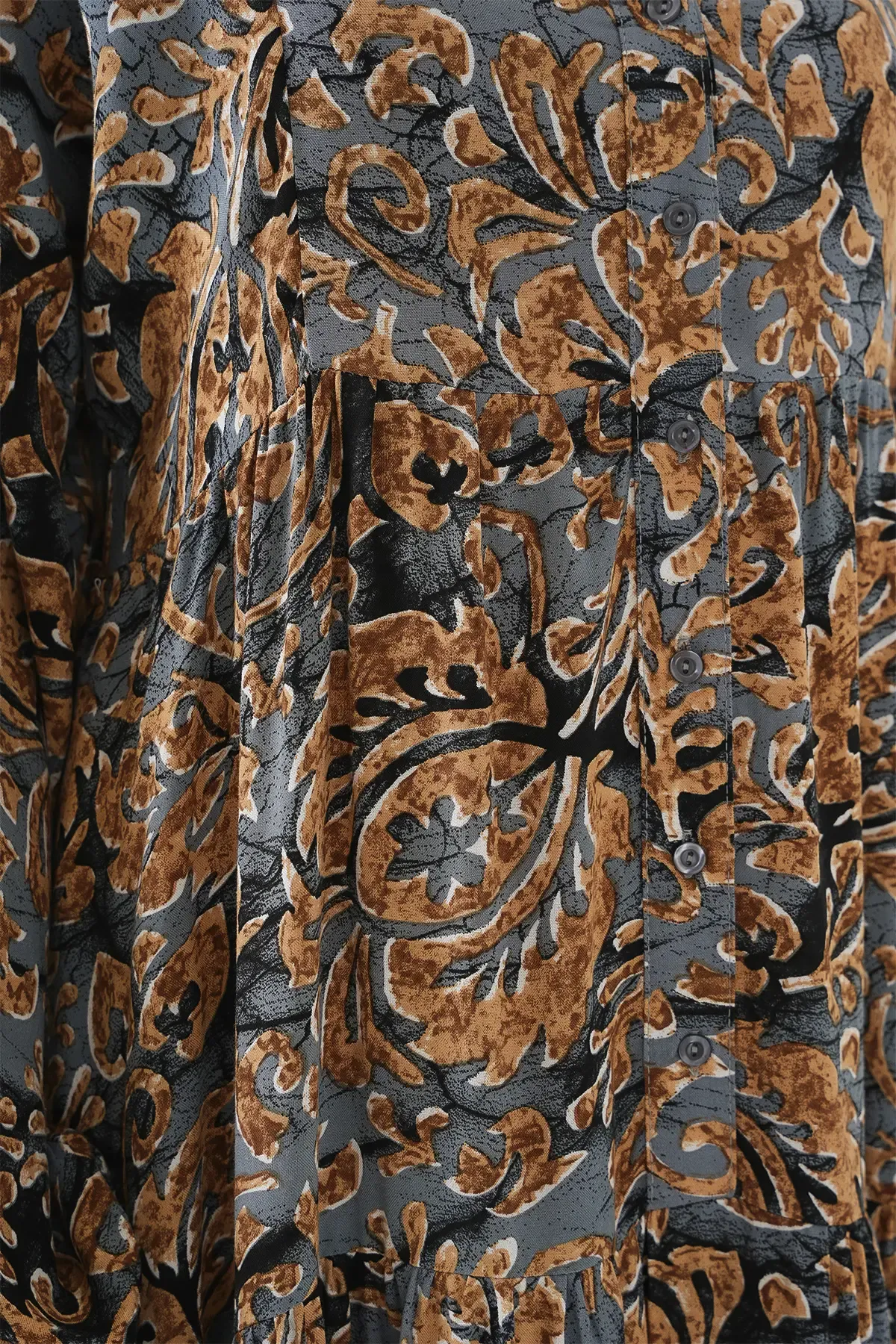 2423 Otantik Desenli Tesettür Elbise - A.Gri