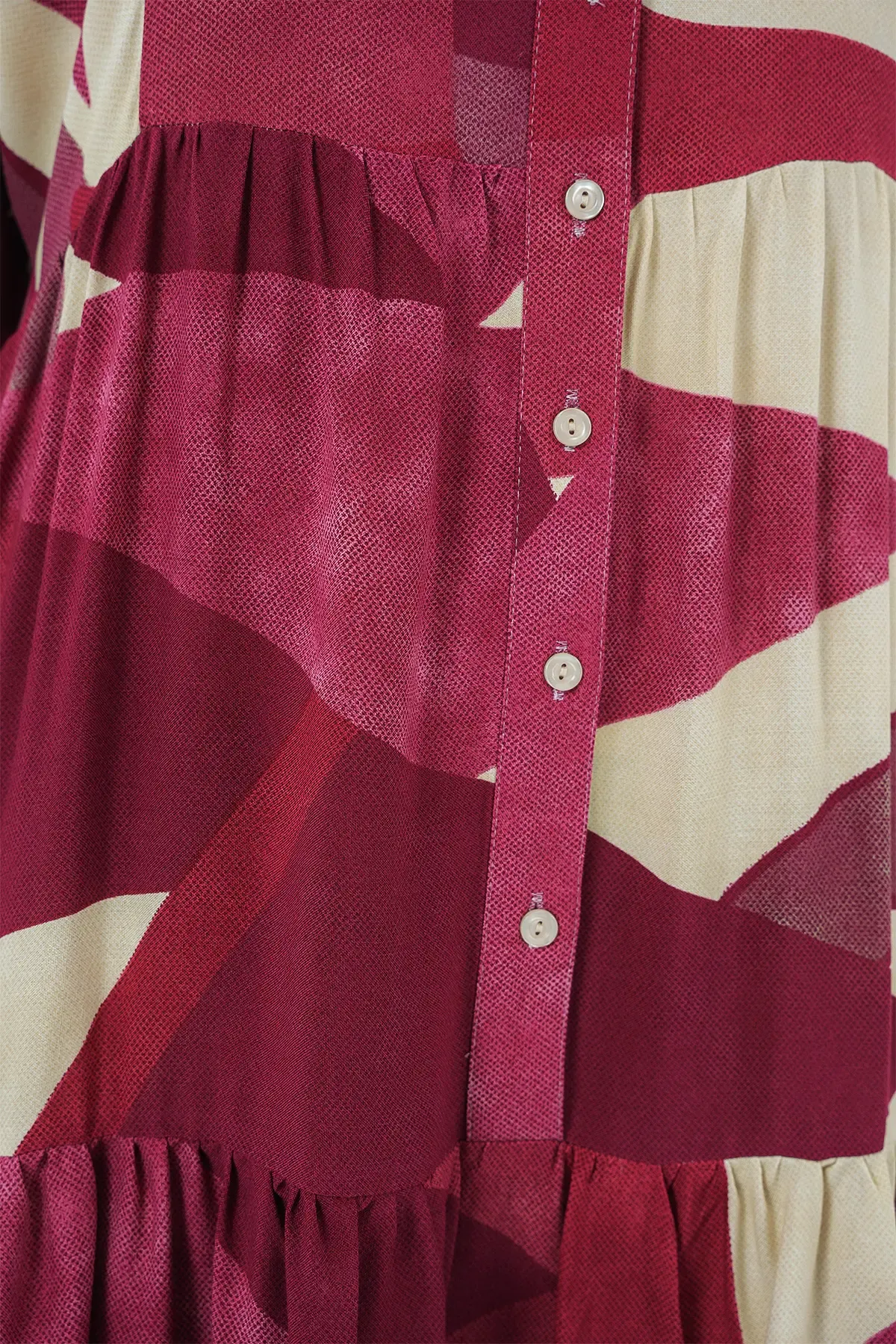 2423 Otantik Desenli Tesettür Elbise - B. Bordo