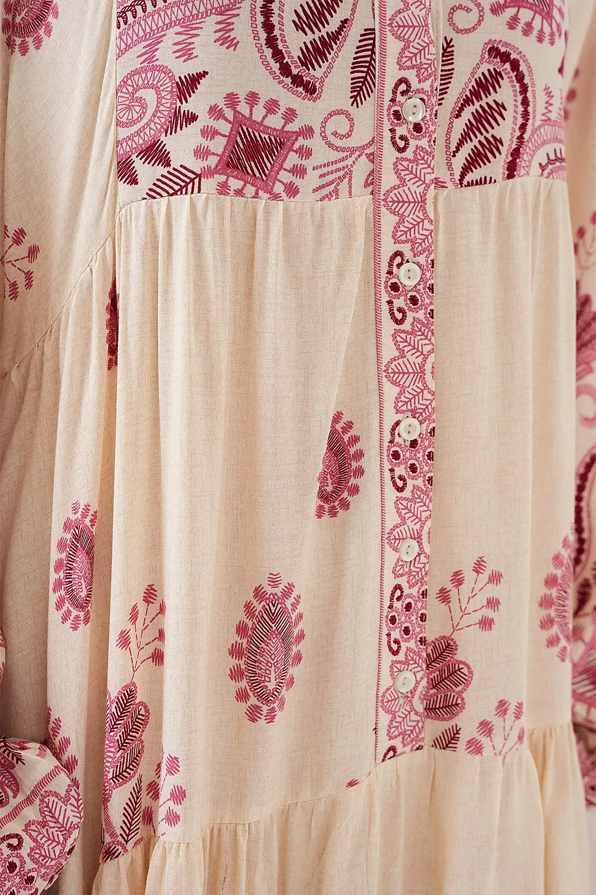 2423 Otantik Desenli Tesettür Elbise - Bordo 1