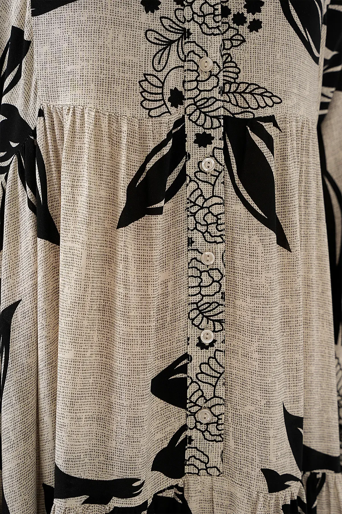 2423 Otantik Desenli Tesettür Elbise - F.Gri