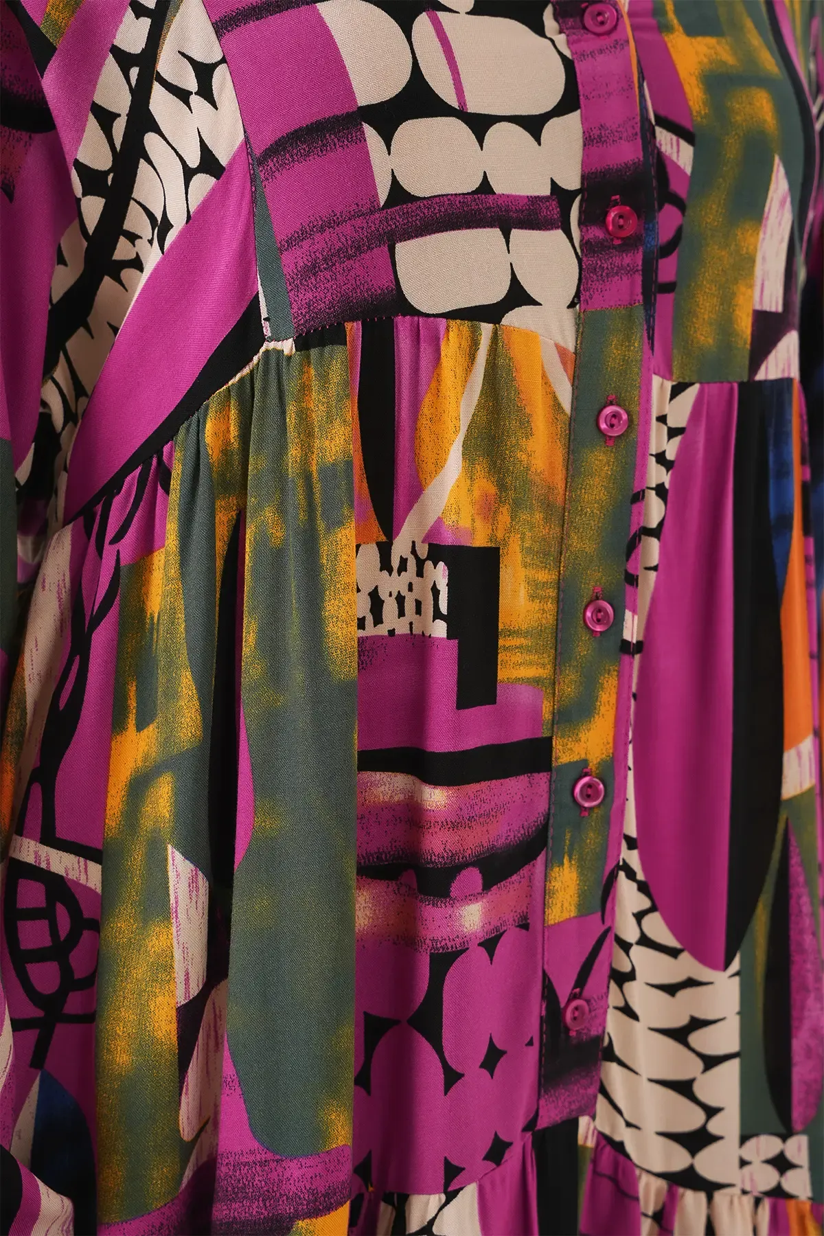 2423 Otantik Desenli Tesettür Elbise - H. Haki