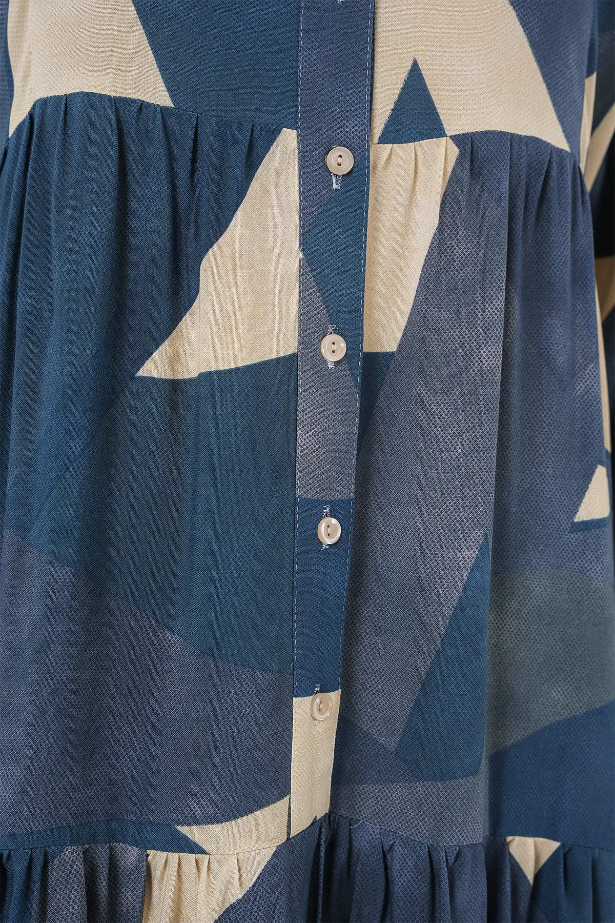 2423 Otantik Desenli Tesettür Elbise - K. İndigo