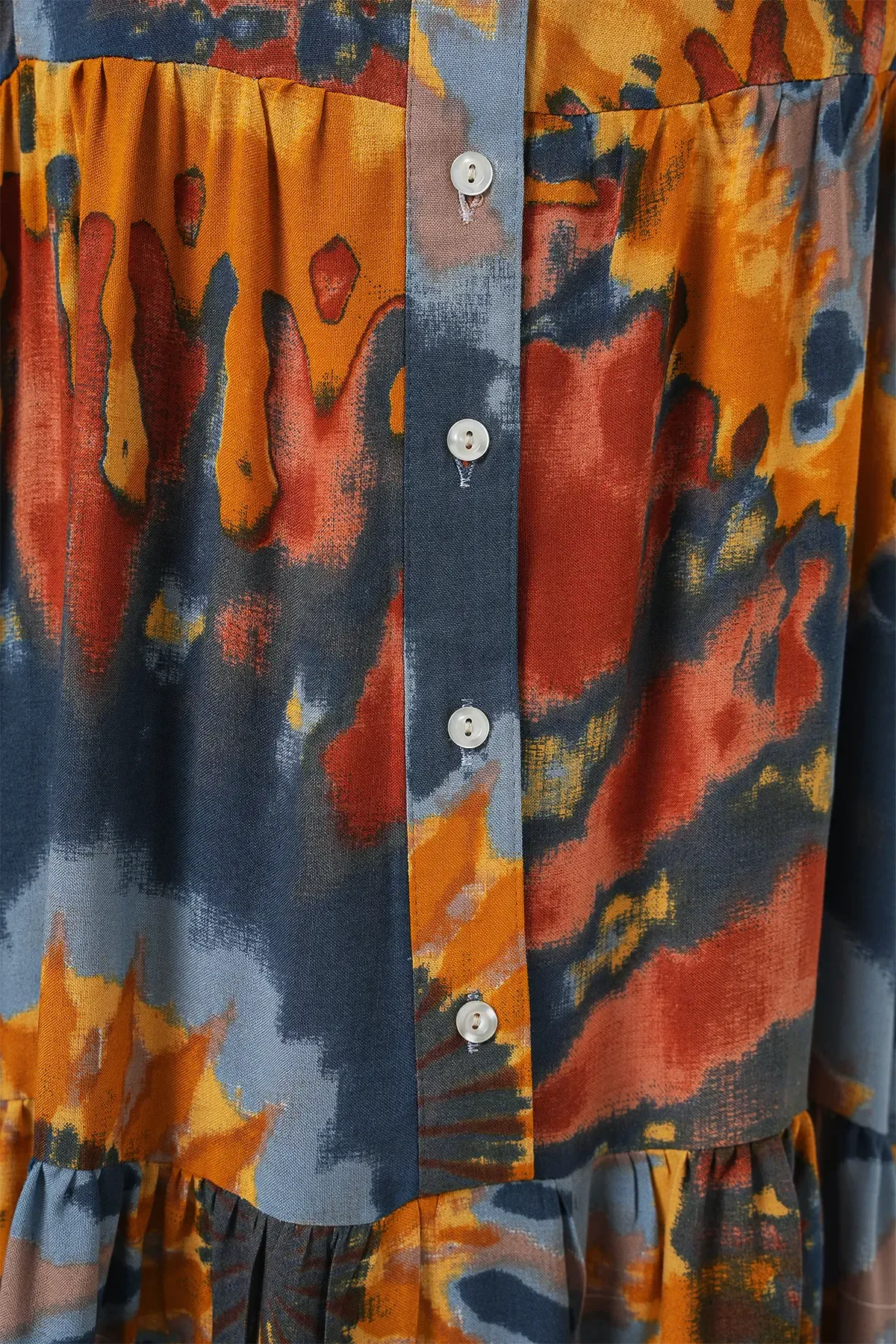 2423 Otantik Desenli Tesettür Elbise - L. Turuncu