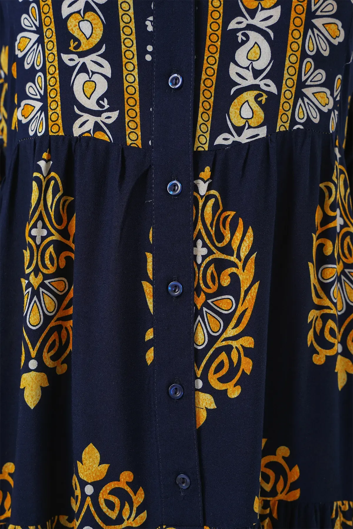 2423 Otantik Desenli Tesettür Elbise - Lacivert 2