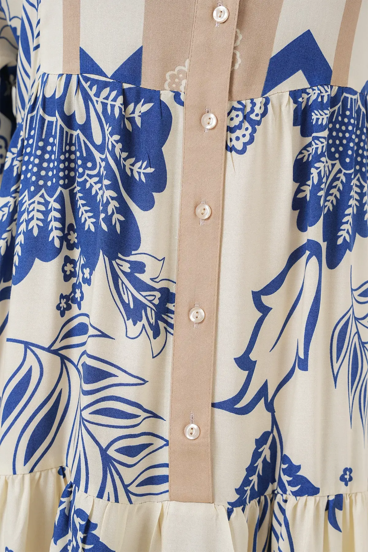 2423 Otantik Desenli Tesettür Elbise - Lacivert 8