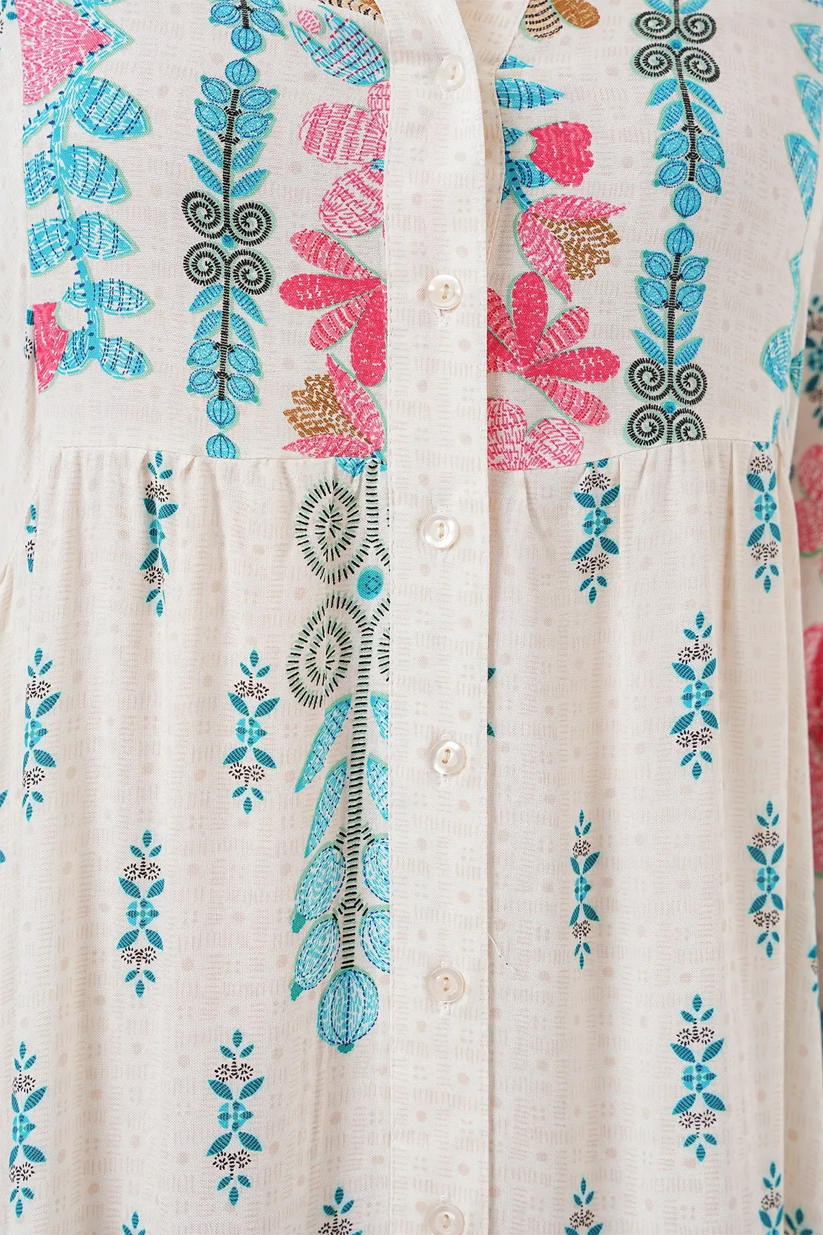 2423 Otantik Desenli Tesettür Elbise - M. Mavi