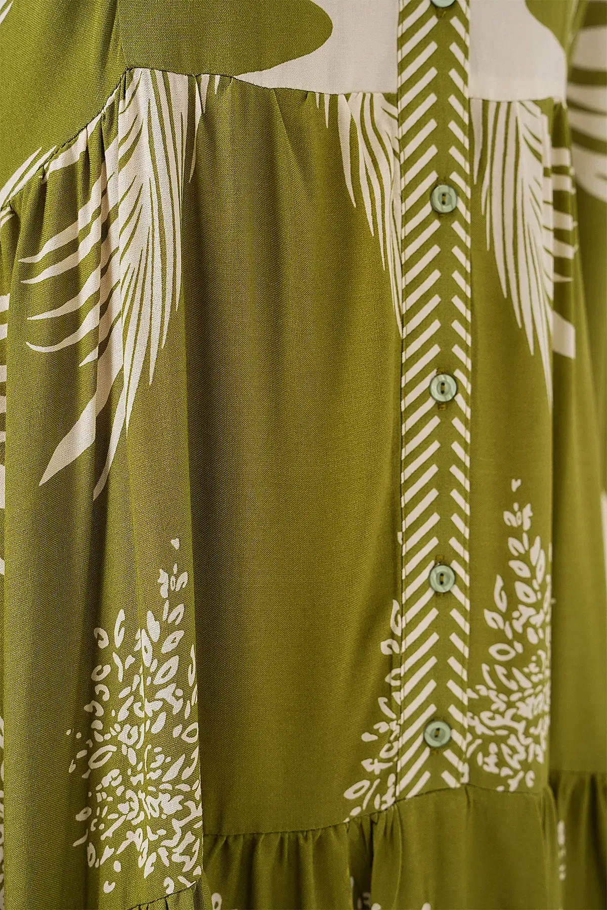 2423 Otantik Desenli Tesettür Elbise - Mint Yeşili