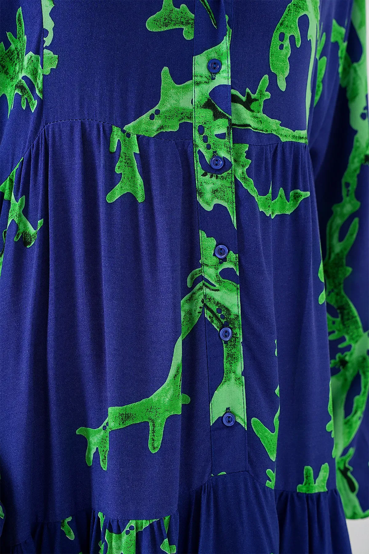 2423 Otantik Desenli Tesettür Elbise - MOR-YEŞİL