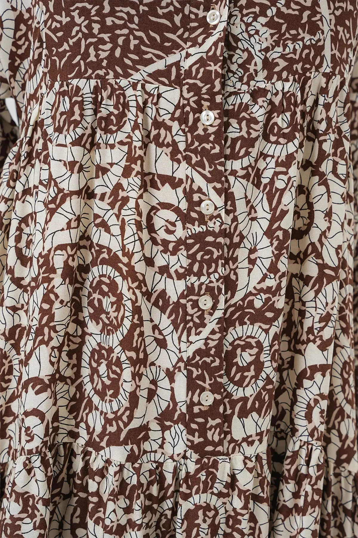 2423 Otantik Desenli Tesettür Elbise - Y.Kahve