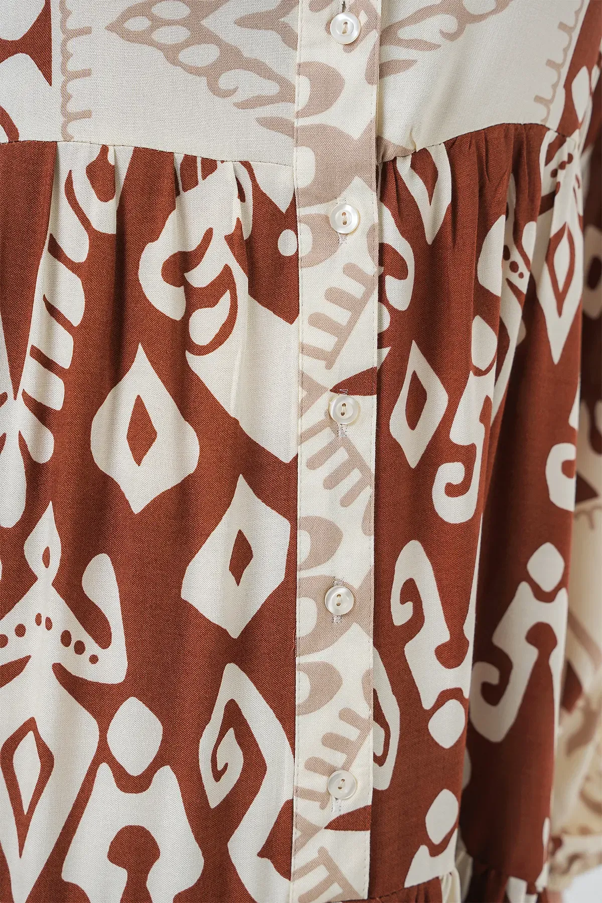 2423 Otantik Desenli Tesettür Elbise - Y.Kiremit