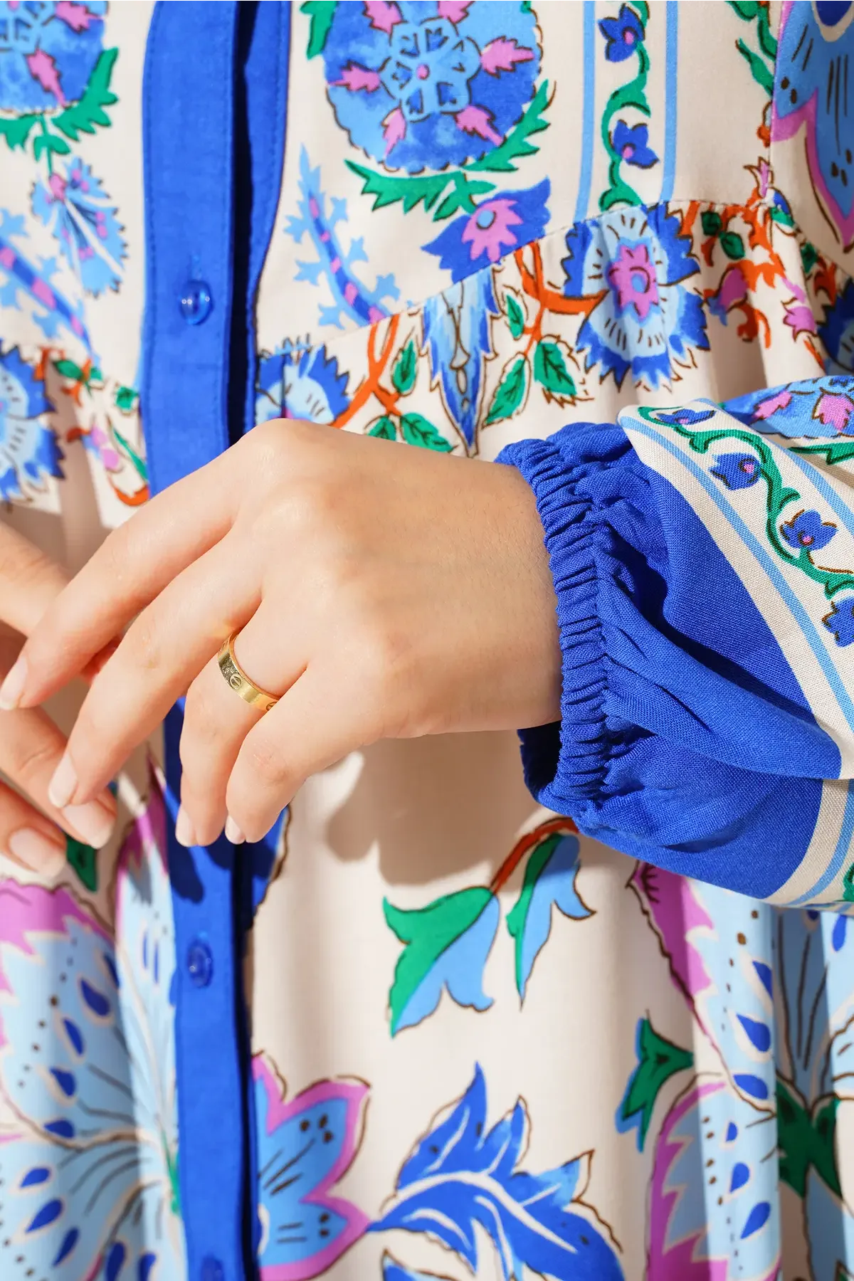 2423 Otantik Desenli Tesettür Elbise - Y.Lacivert