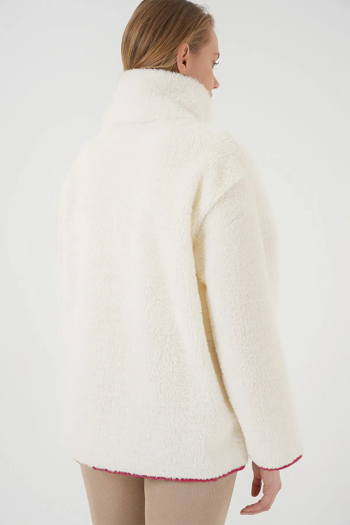 5211 Fermuarlı Peluş Mont - Kırmızı