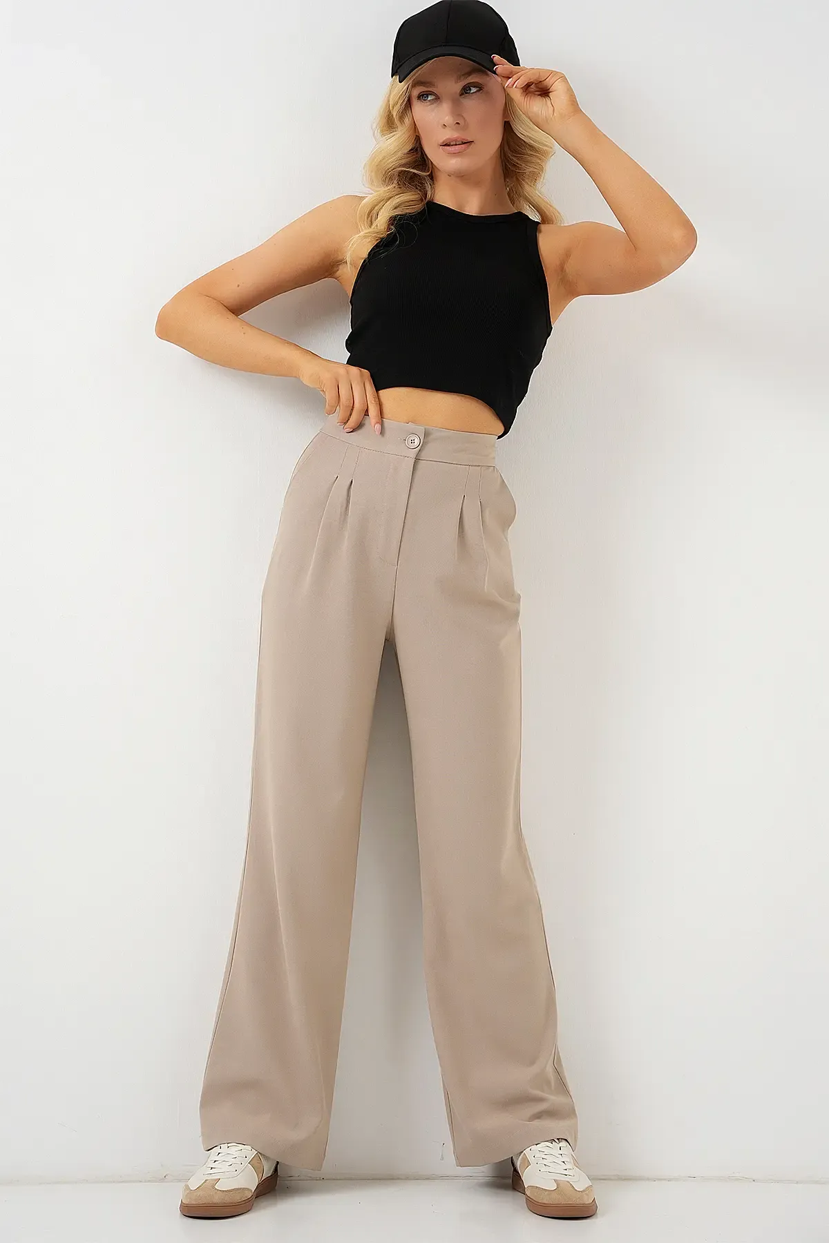 6638 Yüksek Bel Palazzo Pantolon - A.Bej