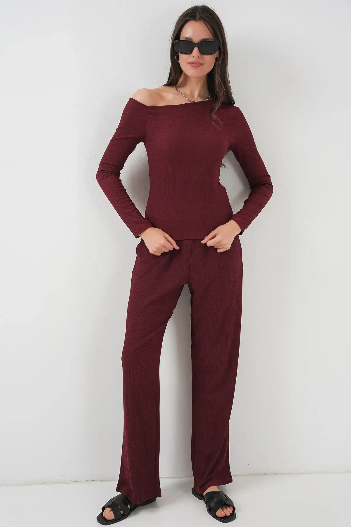 6708 Düşük Omuz Alt Üst Takım - Bordo